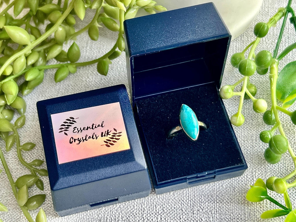 Chrysocolla Crystal Ring, 925 Sterling Silver, UK size M & 1/2, Gemstone Jewellery, Crystal gift for calming, metaphysical shop UK