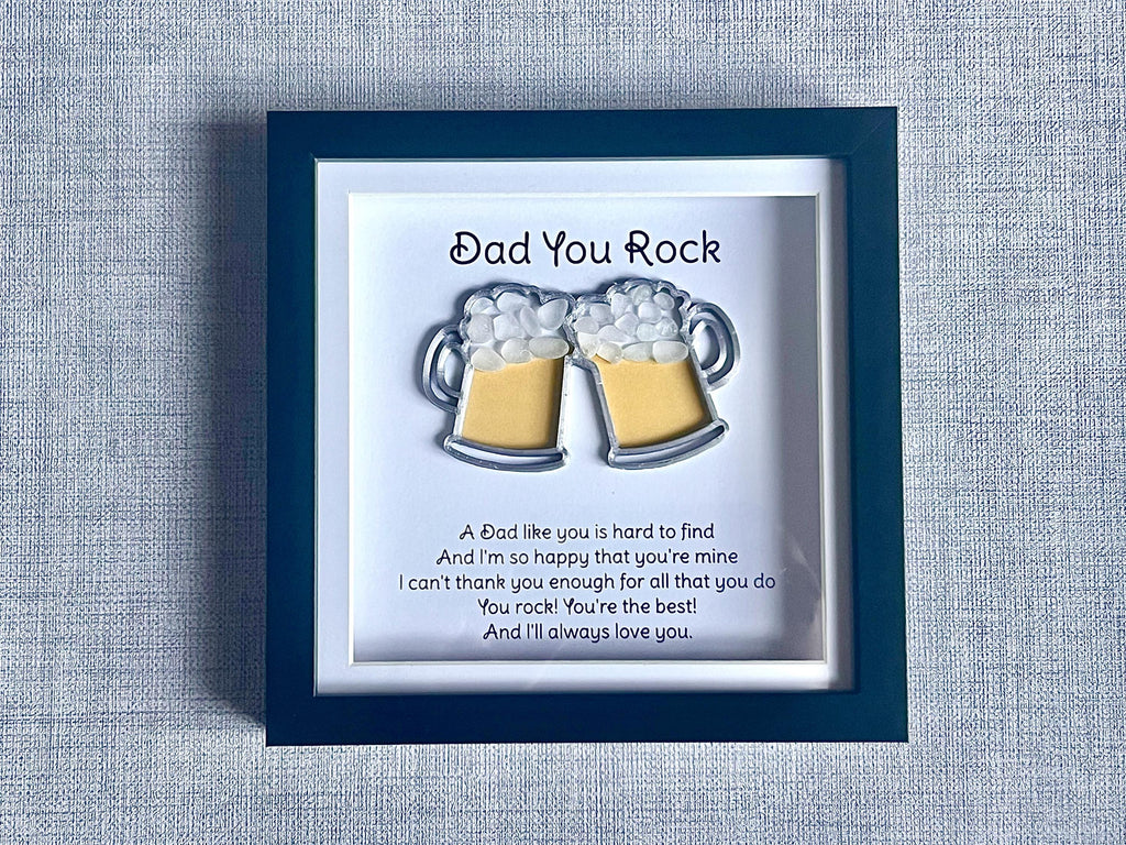 Dad 3D printed beer tankard frame with sea glass, Dad you rock wall art gift, Birthday present for him, Fathers Day, Christmas ideas