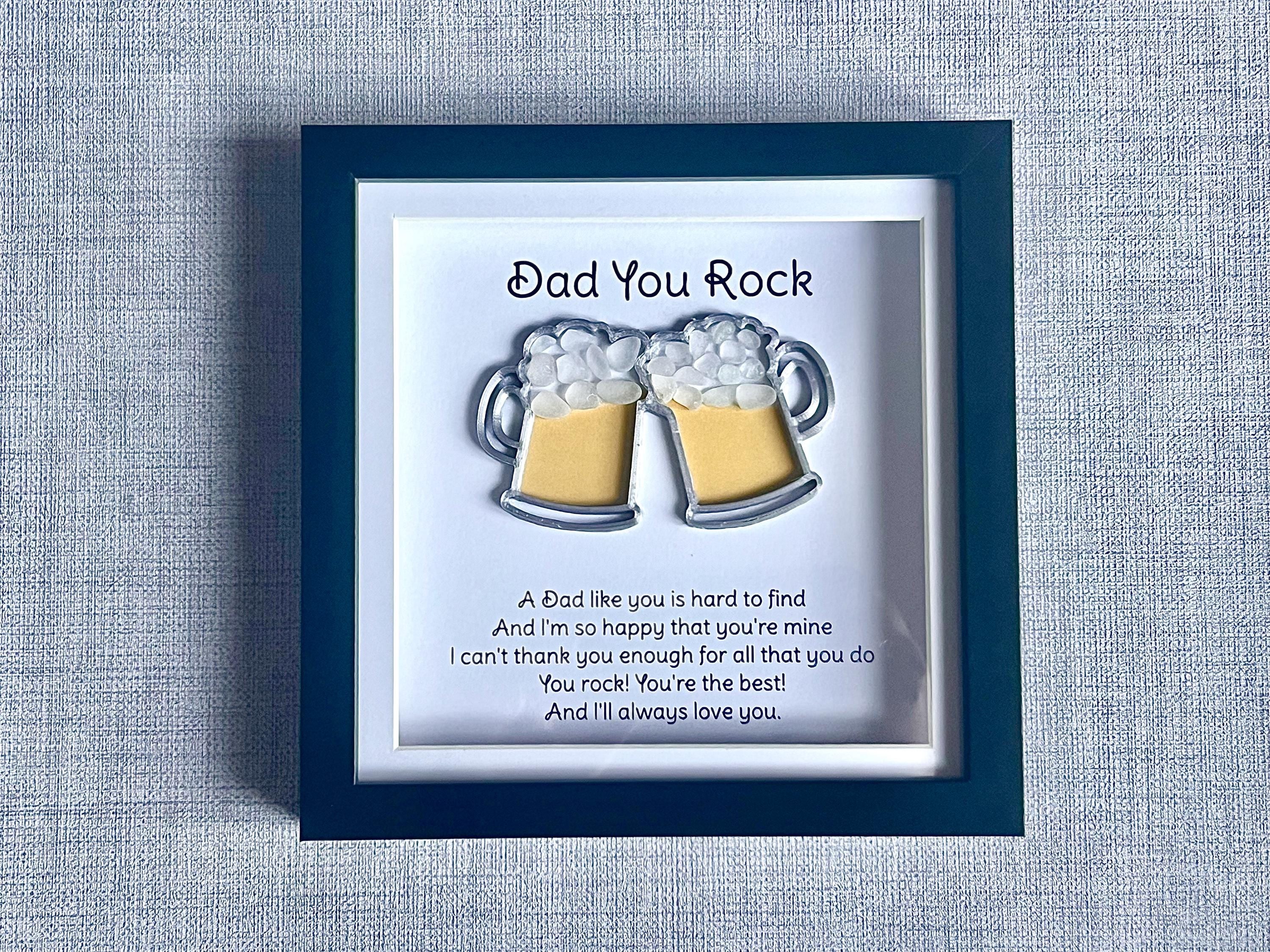 Dad 3D printed beer tankard frame with sea glass, Dad you rock wall art gift, Birthday present for him, Fathers Day, Christmas ideas