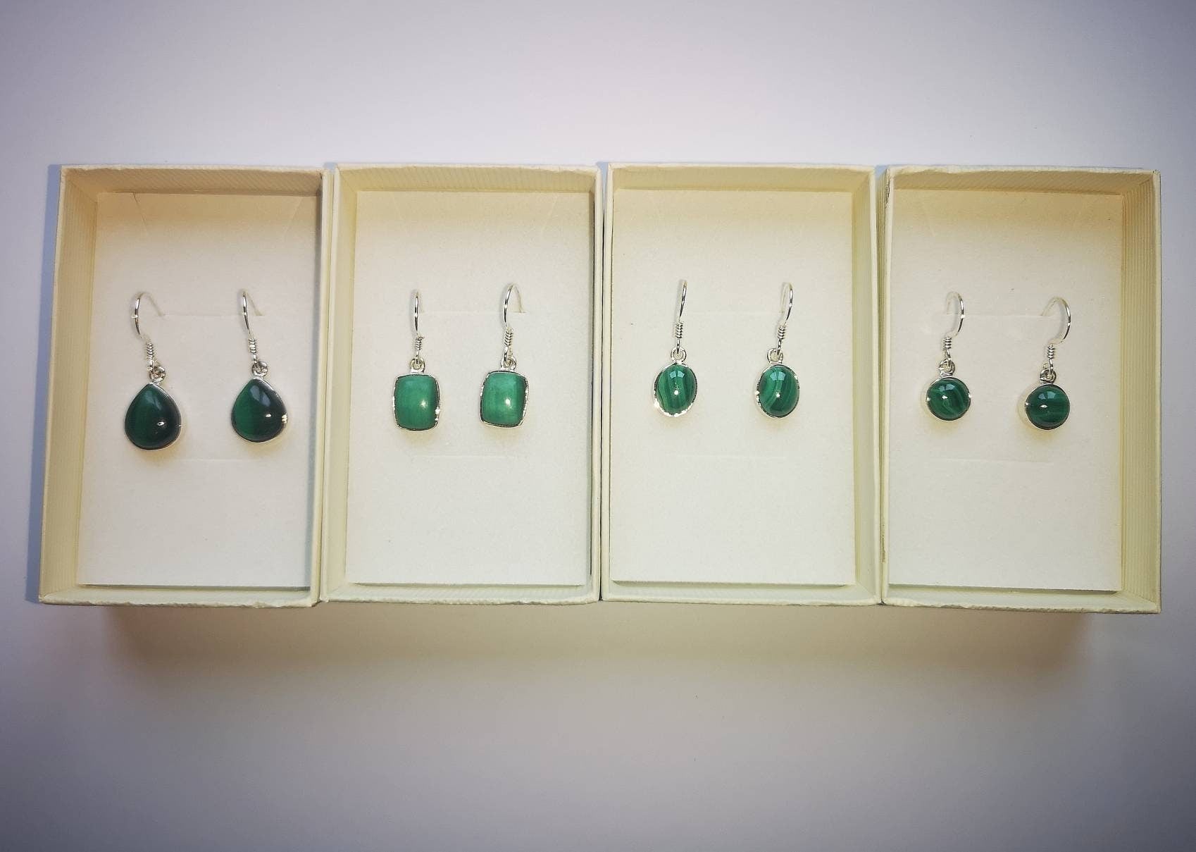 Malachite Drop Earrings, Sterling Silver Jewellery, UK Crystals Ethically Sourced, Oval and Teardrop | Rectangle | Mother's Day Gift