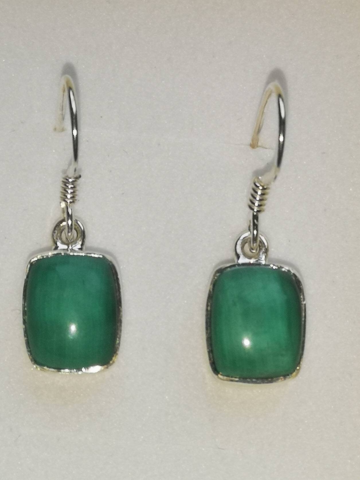 Malachite Drop Earrings, Sterling Silver Jewellery, UK Crystals Ethically Sourced, Oval and Teardrop | Rectangle | Mother's Day Gift