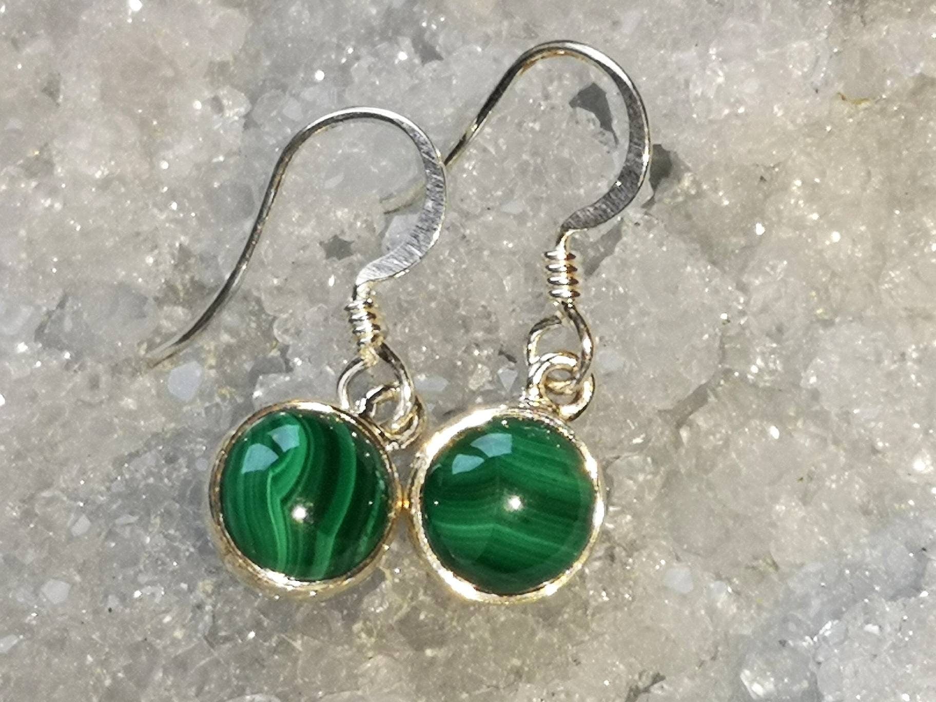 Malachite Drop Earrings, Sterling Silver Jewellery, UK Crystals Ethically Sourced, Oval and Teardrop | Rectangle | Mother's Day Gift