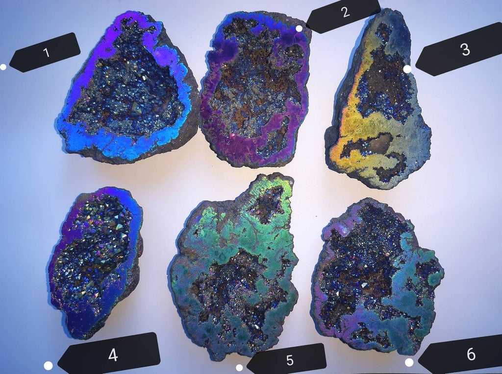 Stunning Rainbow Titanium Aura Quartz Geodes, UK Crystals Ethically Sourced, Unique Gifts, Magenta, Pink, Blue, Green, Gold. Healing