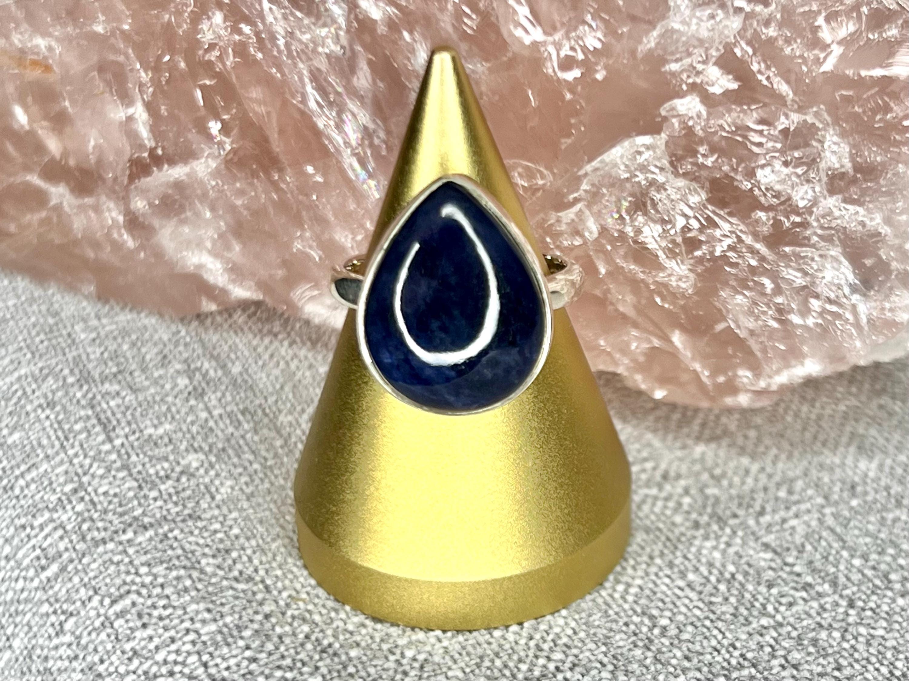 Sodalite Crystal Ring Size Q, 925 Sterling Silver, Healing Crystal Jewellery Gift for her, Blue Gemstone for calm, UK Ethically sourced