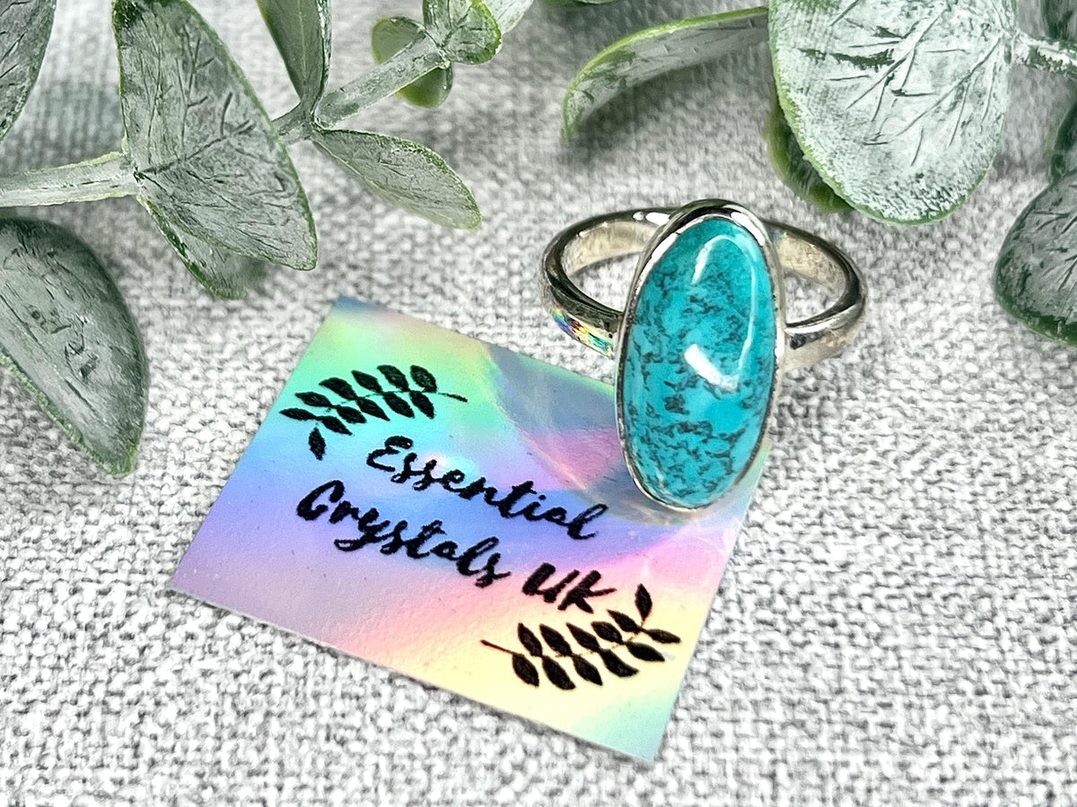 Chrysocolla Crystal Ring, 925 Sterling Silver, UK size M, Gemstone Jewellery, Crystal gift for calming, Ethically sourced, metaphysical shop