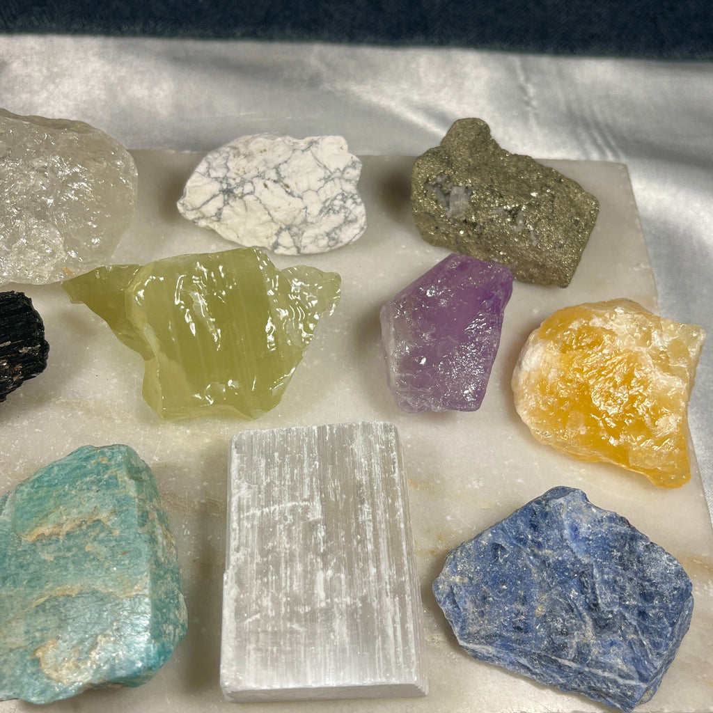10 Raw Crystals Starter Set , Beginner Crystals Kit, Full Set of Raw Crystals , Raw Crystal Collection, Rose Quartz, Amethyst, Pyrite