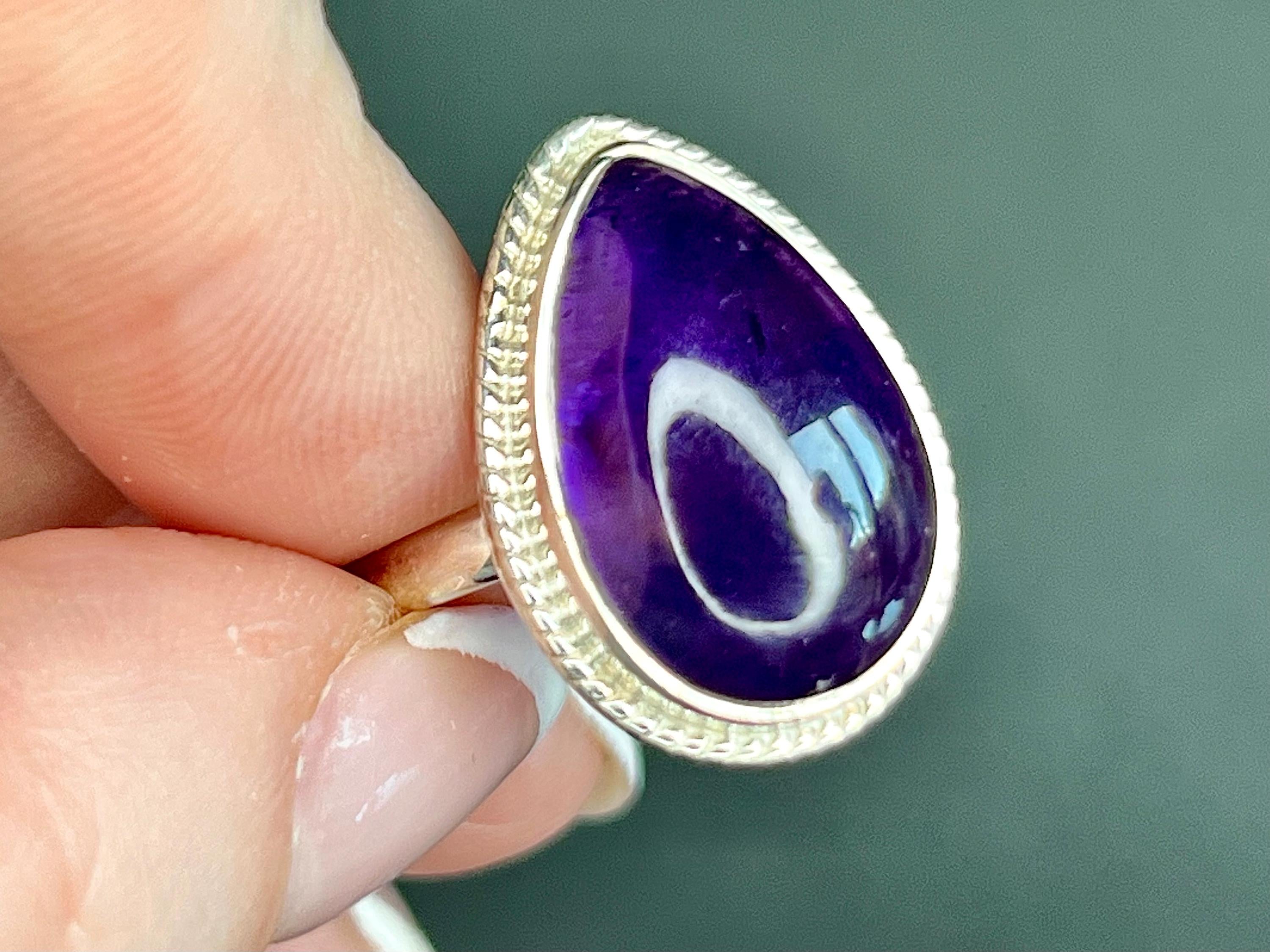 Amethyst Crystal Ring, UK Size O, 925 Sterling Silver, Healing Crystal Jewellery Gift, Purple Gemstone for anxiety, Ethically sourced stones