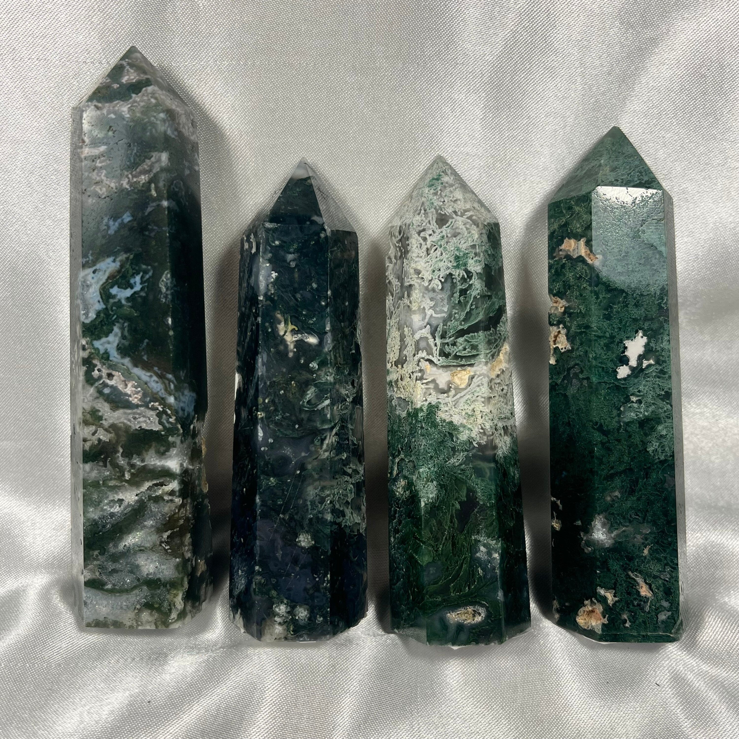 Moss Agate Towers, Moss Agate Points, Crystals Carvings, Moss Agate Polished, Consciously Sourced