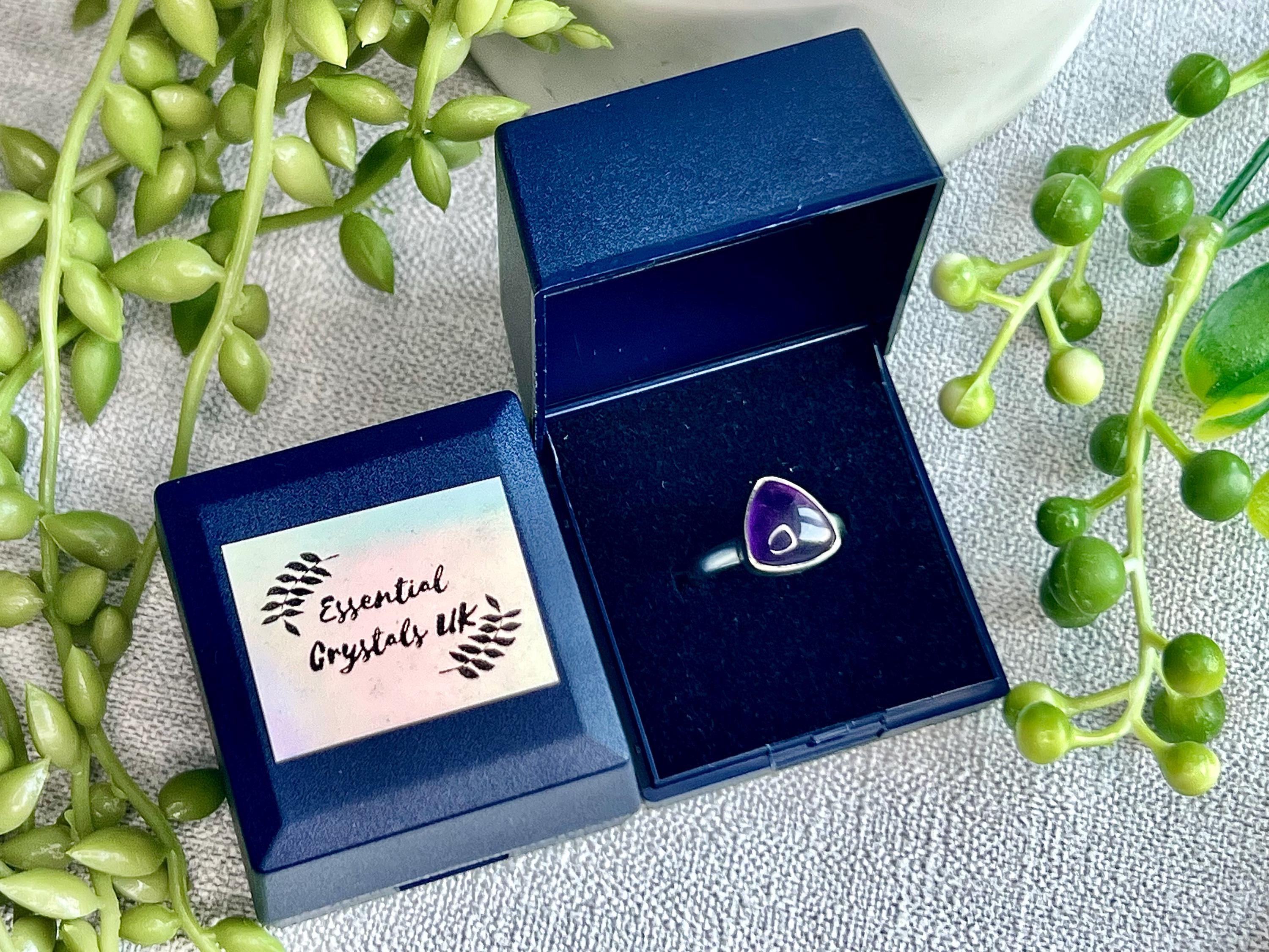 Amethyst Crystal Ring, UK Size L & 1/2, 925 Sterling Silver, Healing Crystal Jewellery Gift, Purple Gemstone for anxiety, Ethically sourced