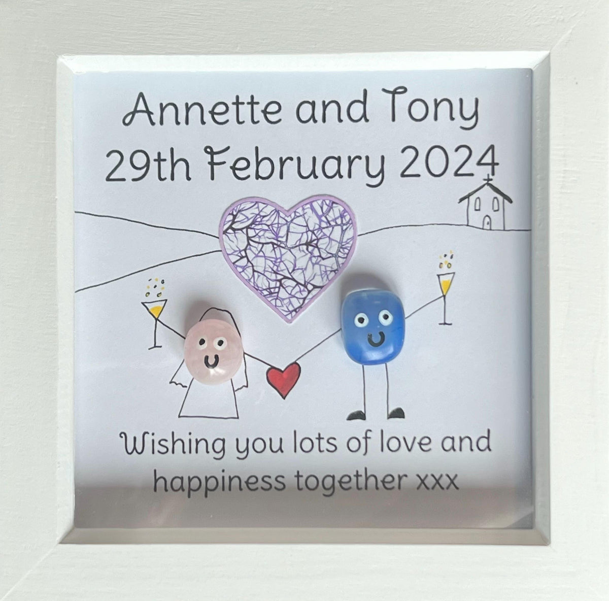 Wedding Day Keepsake Gift, Framed crystal gift for Bride and Groom, hand drawn crystal art wedding present, box framed crystal wall art 18cm