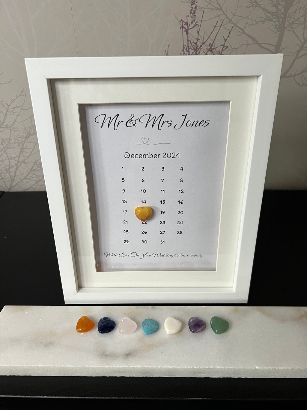 Personalised Wedding Anniversary Gift, Golden, Silver, Ruby, 1st Wedding Anniversary Present, Keepsake For Bride and Groom, Crystal Heart