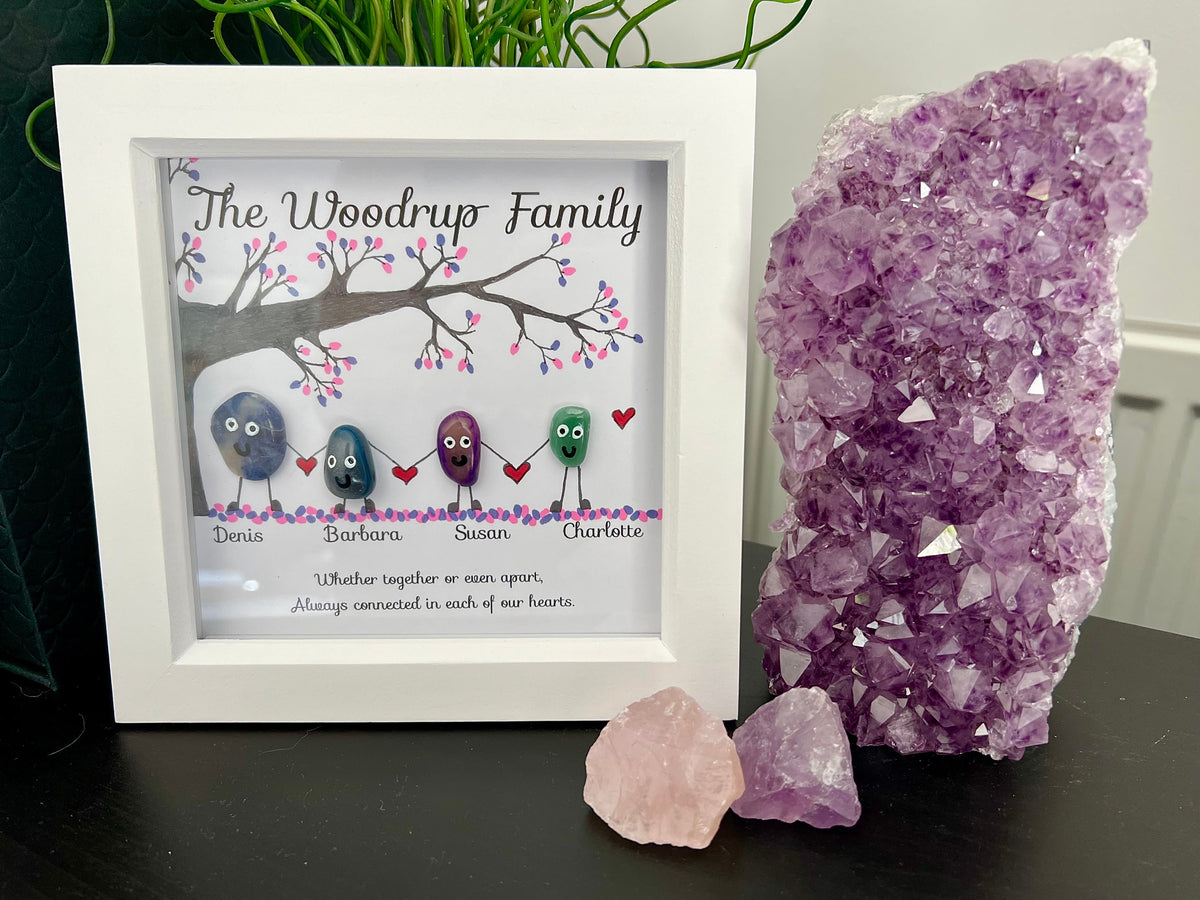 Personalised crystal family picture, 18cm framed crystal wall art for Mum, hand drawn wedding gift, present for best friend, new baby gift