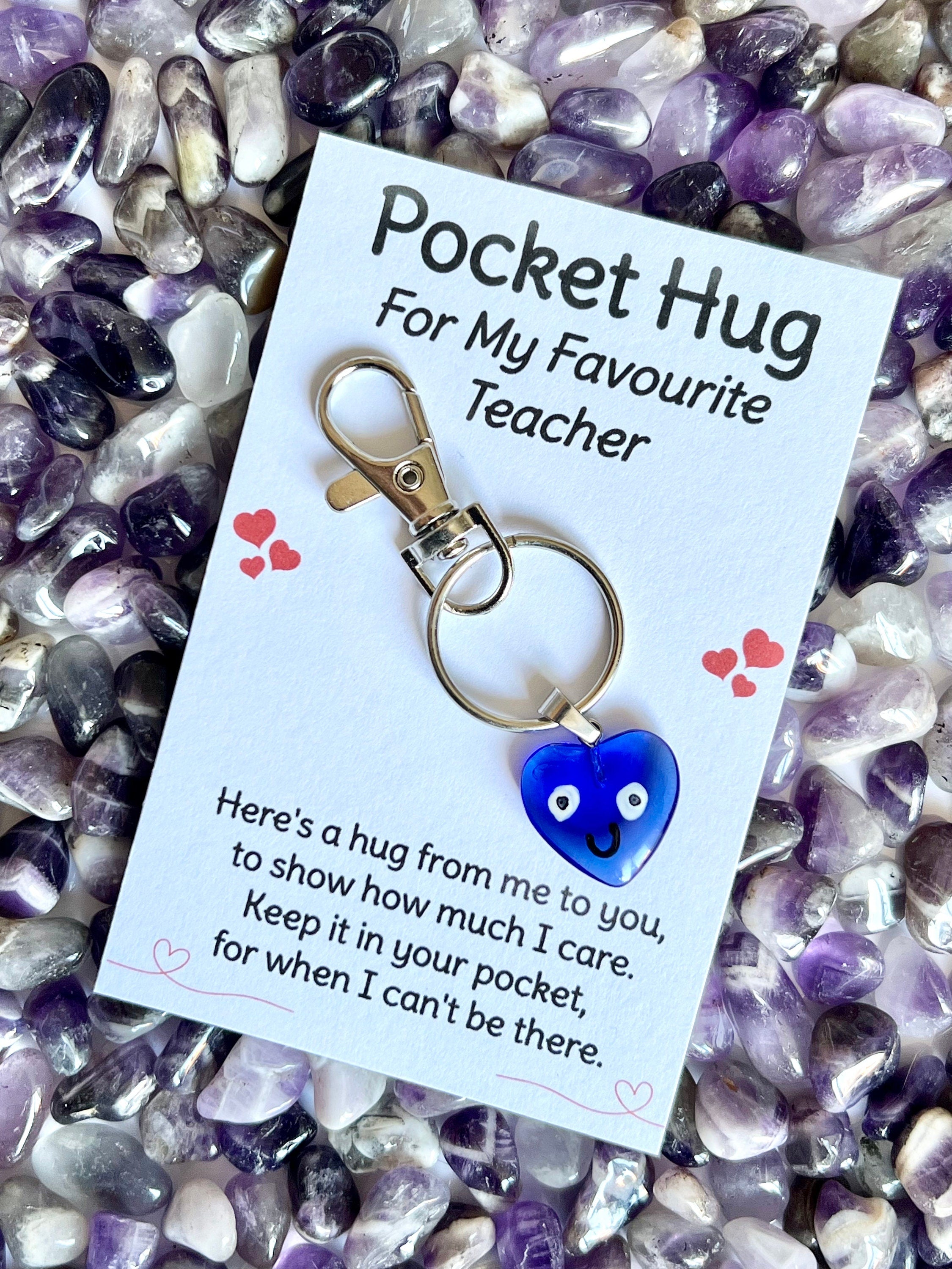 Crystal pocket hug Teacher keyring, Head Teacher Thank You keychain, Favourite Teacher poem card, End of Year Gift for my Teaching Assistant