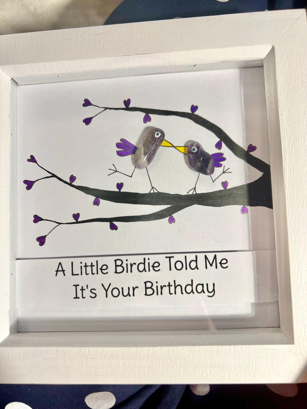 Hand-Painted Crystal Amethyst Birds Birthday Art Frame