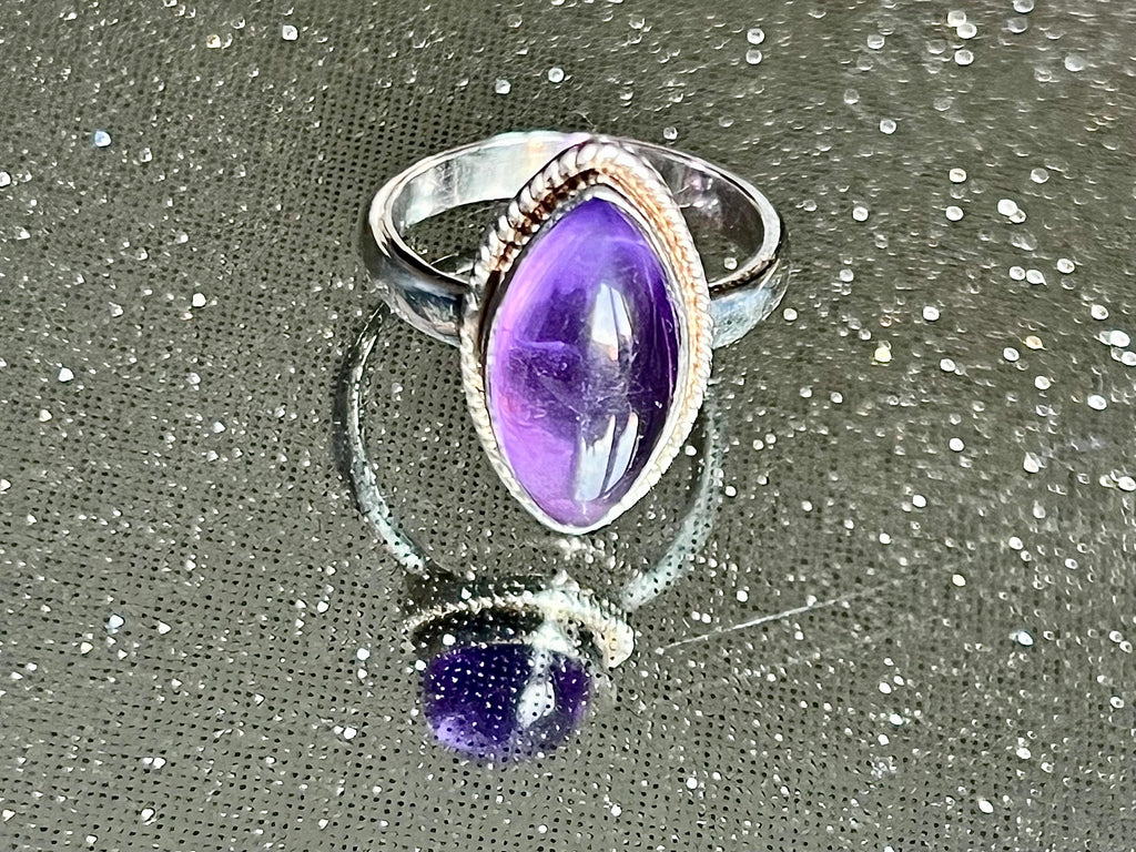 Amethyst Crystal Ring, UK Size L & 1/2, 925 Sterling Silver, Healing Crystal Jewellery Gift, Purple Gemstone for anxiety, Ethically sourced