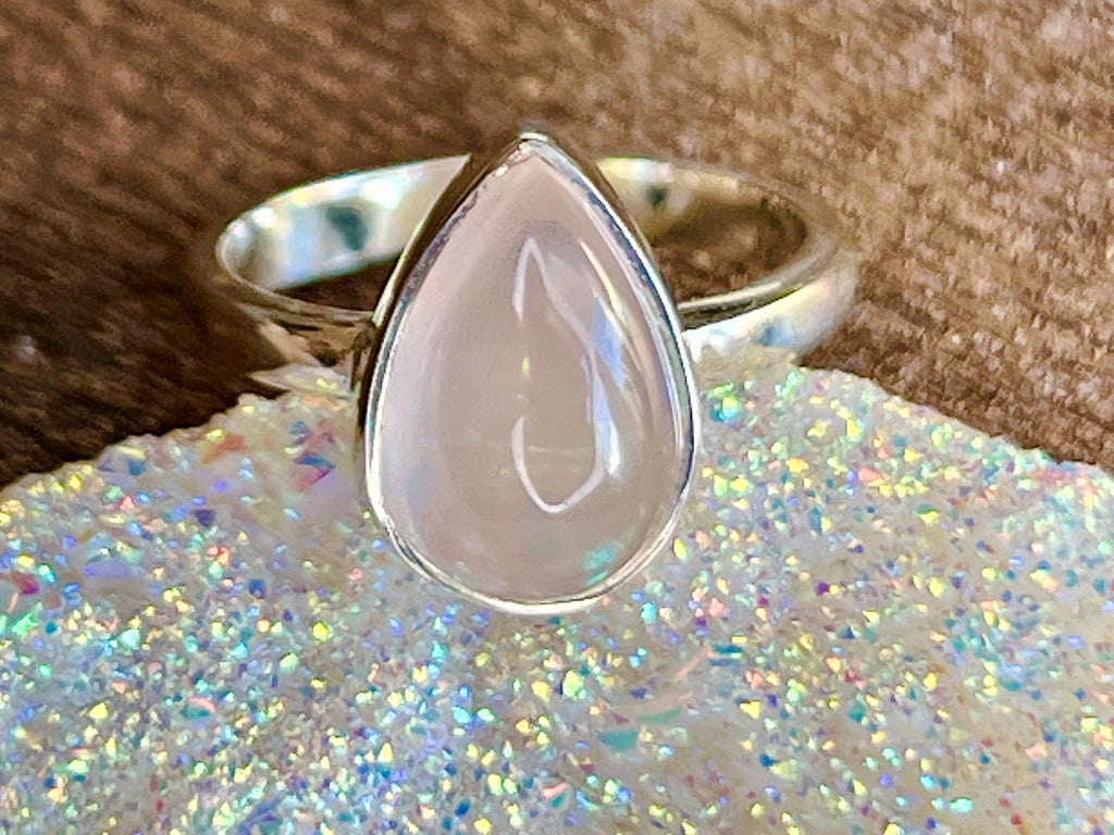 Rose Quartz Crystal Ring Size N, 925 Sterling Silver, Crystal Jewellery Gift for her, Pink Gemstone, Stone for Love, UK Ethically sourced