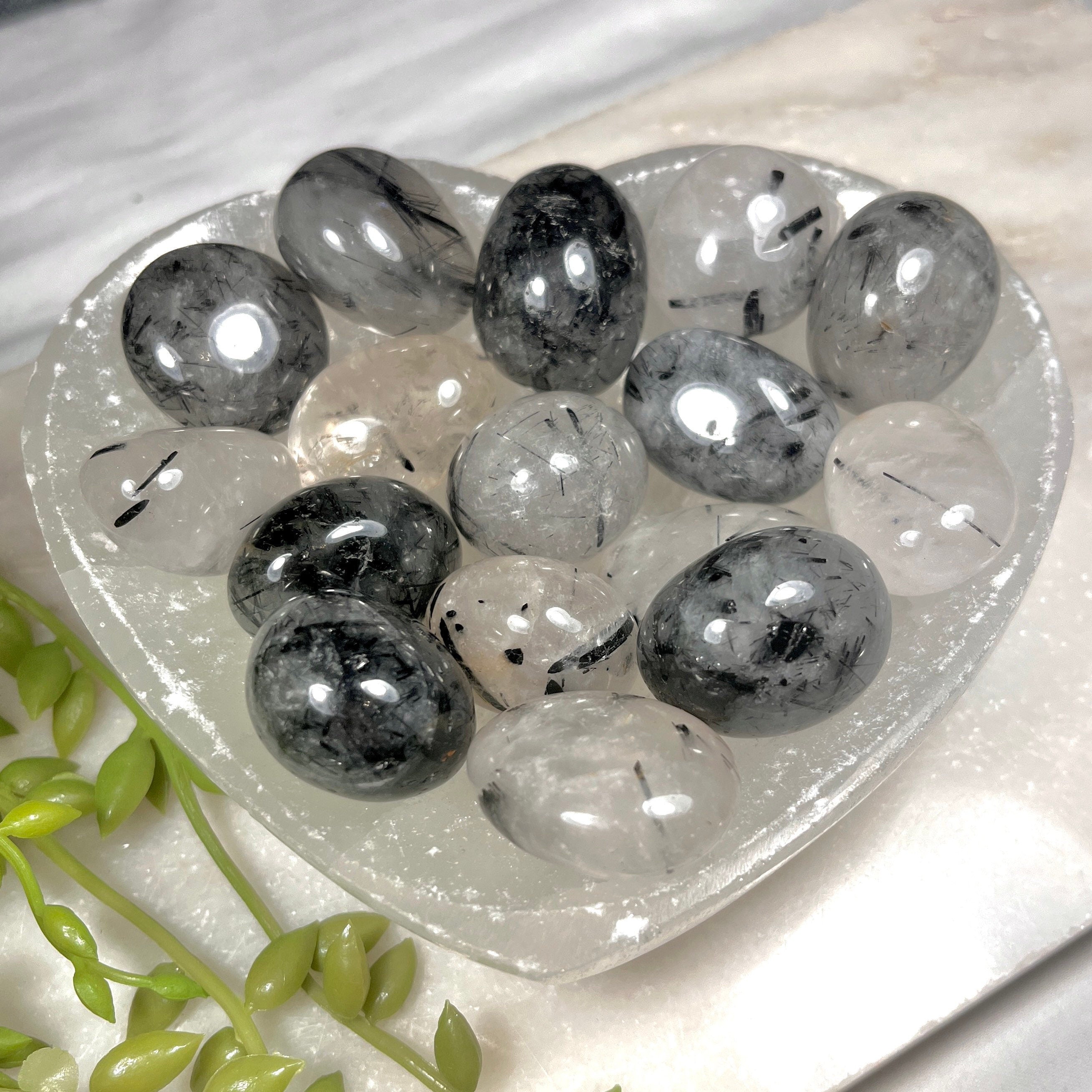 Tourmaline In Quartz Tumblestone, Tourmilated Quartz Tumblestones, Consciously Sourced