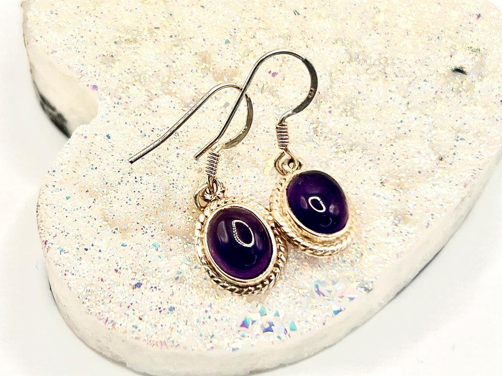Sterling silver amethyst earrings dangle, crown chakra gemstone earrings for women, metaphysical shops, February birthday gift for her