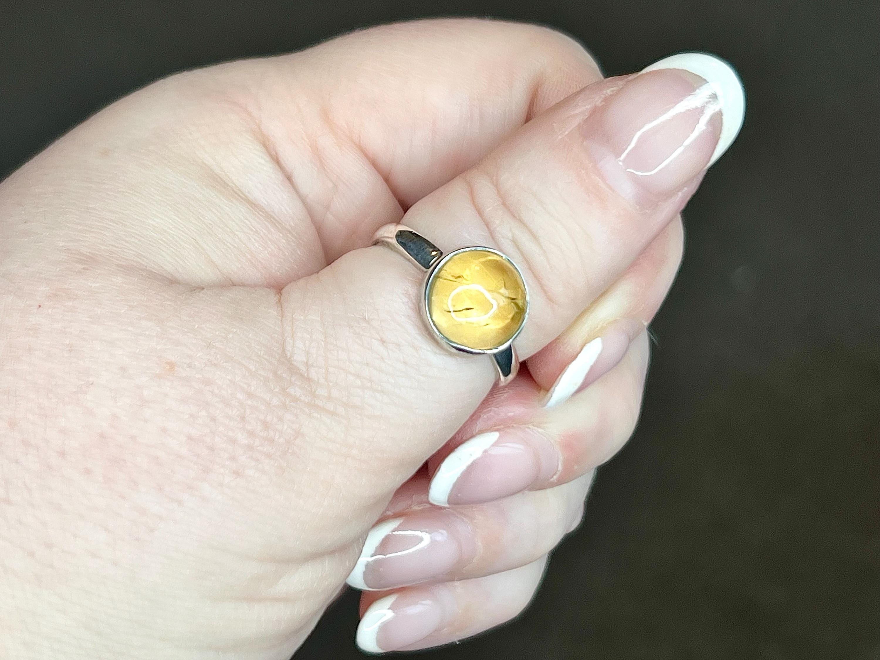Citrine Crystal Ring, 925 Sterling Silver, UK size R & 1/2, Gemstone Jewellery, Crystal gift for wealth, Ethically sourced, metaphysical
