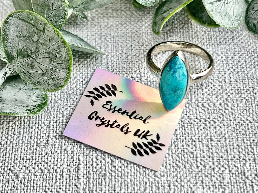 Chrysocolla Crystal Ring, 925 Sterling Silver, UK size M & 1/2, Gemstone Jewellery, Crystal gift for calming, metaphysical shop UK