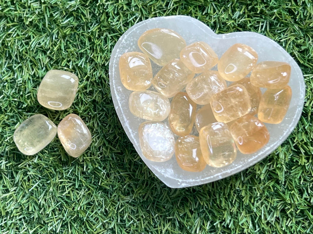 Honey Calcite tumblestones, third eye chakra stone, solar plexus chakra crystal, ethically sourced UK crystal shop, Crystal gift for harmony