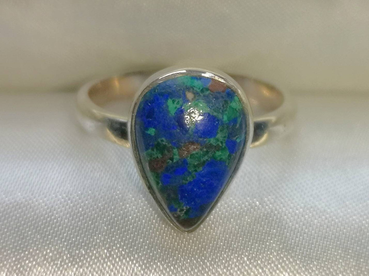Azurite and Malachite Rings, Sterling Silver sizes P Q and S, Consciously Sourced Healing Crystals, Christmas Gift