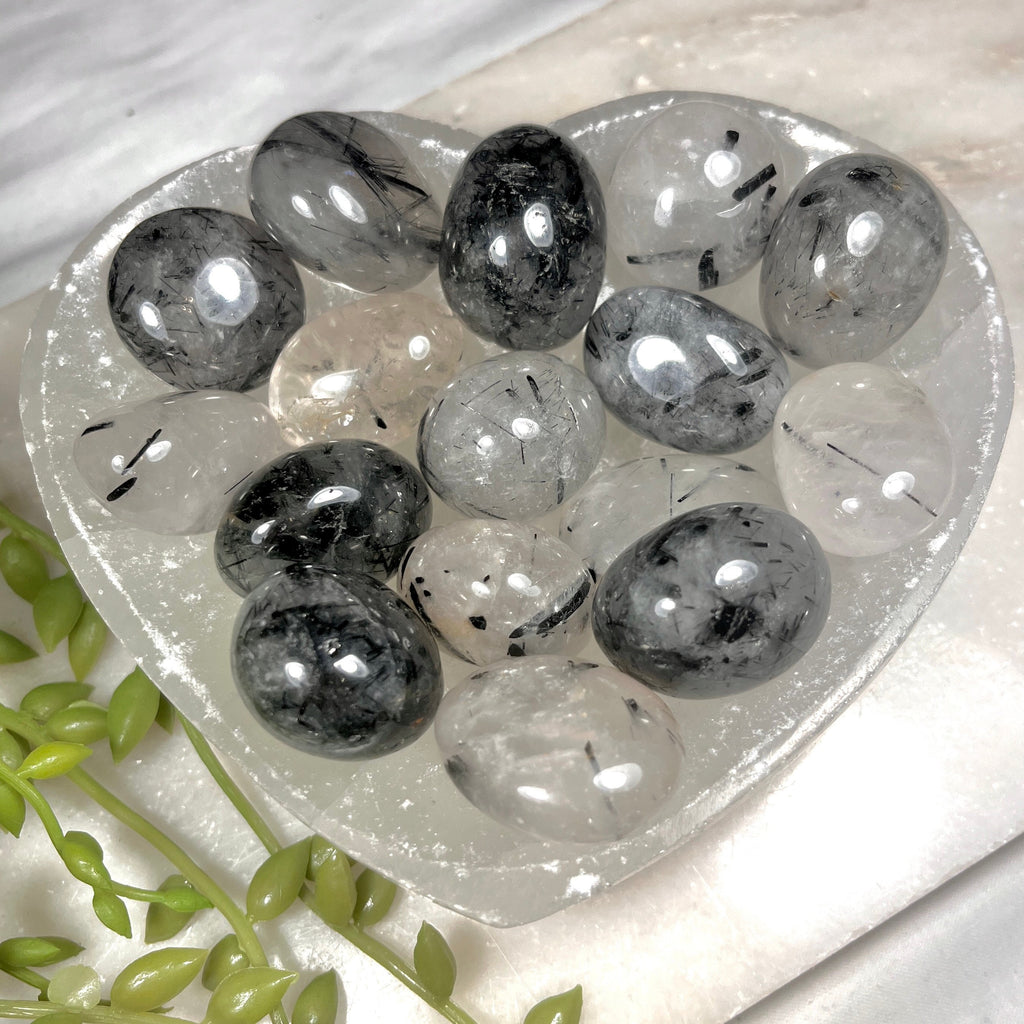 Tourmaline In Quartz Tumblestone, Tourmilated Quartz Tumblestones, Consciously Sourced
