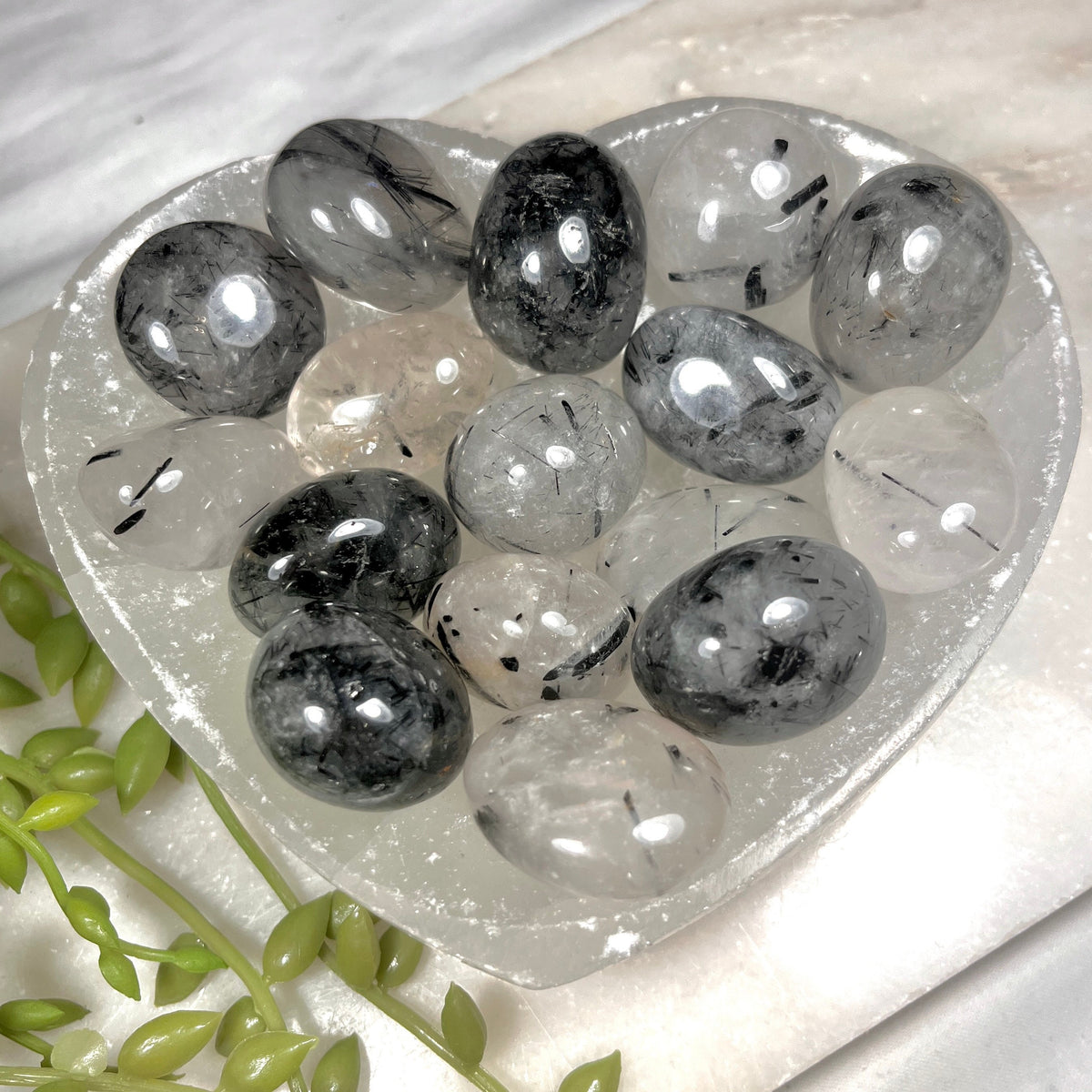 Tourmaline In Quartz Tumblestone, Tourmilated Quartz Tumblestones, Consciously Sourced