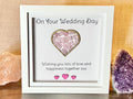 Wedding keepsake gift, framed Rose Quartz crystal heart, metaphysical shop, wall art decor, Bride and Groom gemstone gift, crystal present