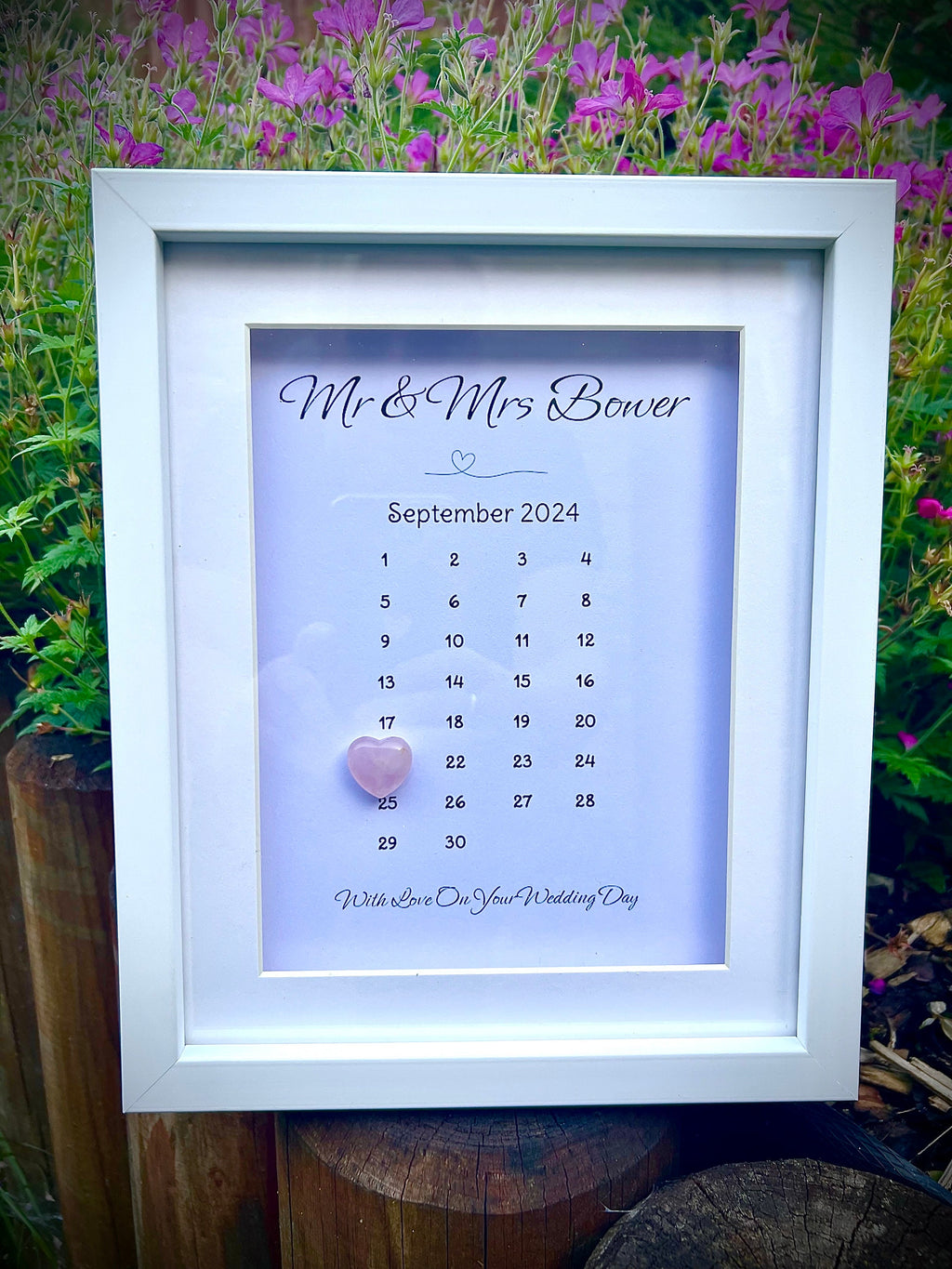 Personalised Wedding Frame, Wedding Date Gift, Couples Present, Wedding Box Frame, Keepsake For Bride and Groom, Crystal Heart Ornament
