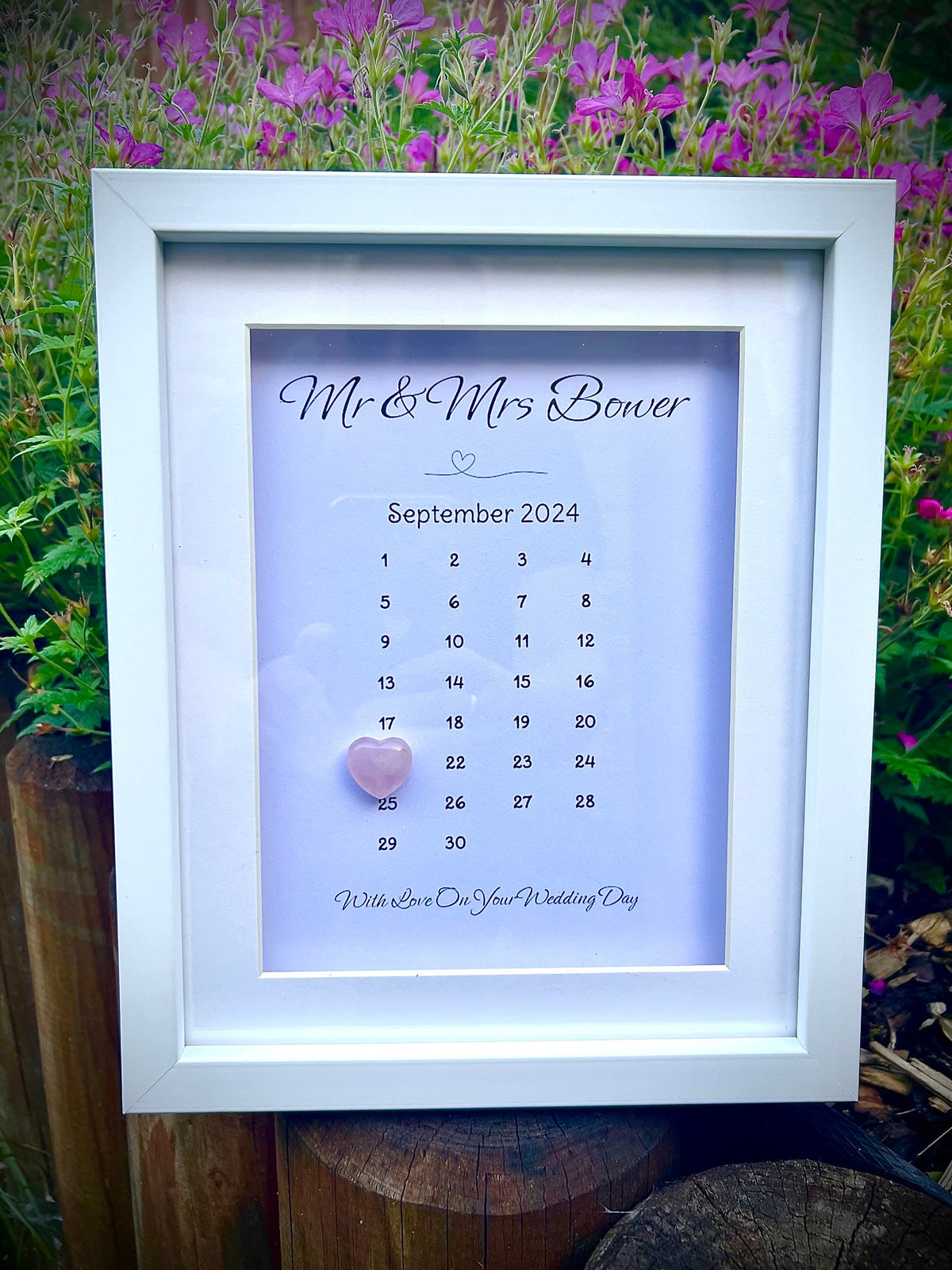 Personalised Wedding Frame, Wedding Date Gift, Couples Present, Wedding Box Frame, Keepsake For Bride and Groom, Crystal Heart Ornament