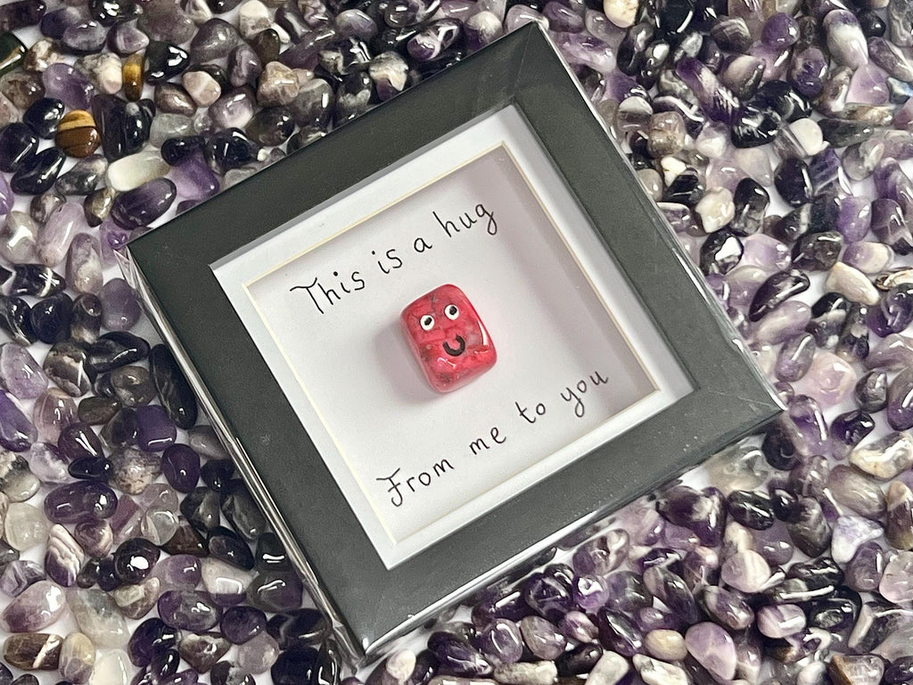 Framed Crystal Pocket Hug, Handmade Gift, Amethyst, Rose Quartz