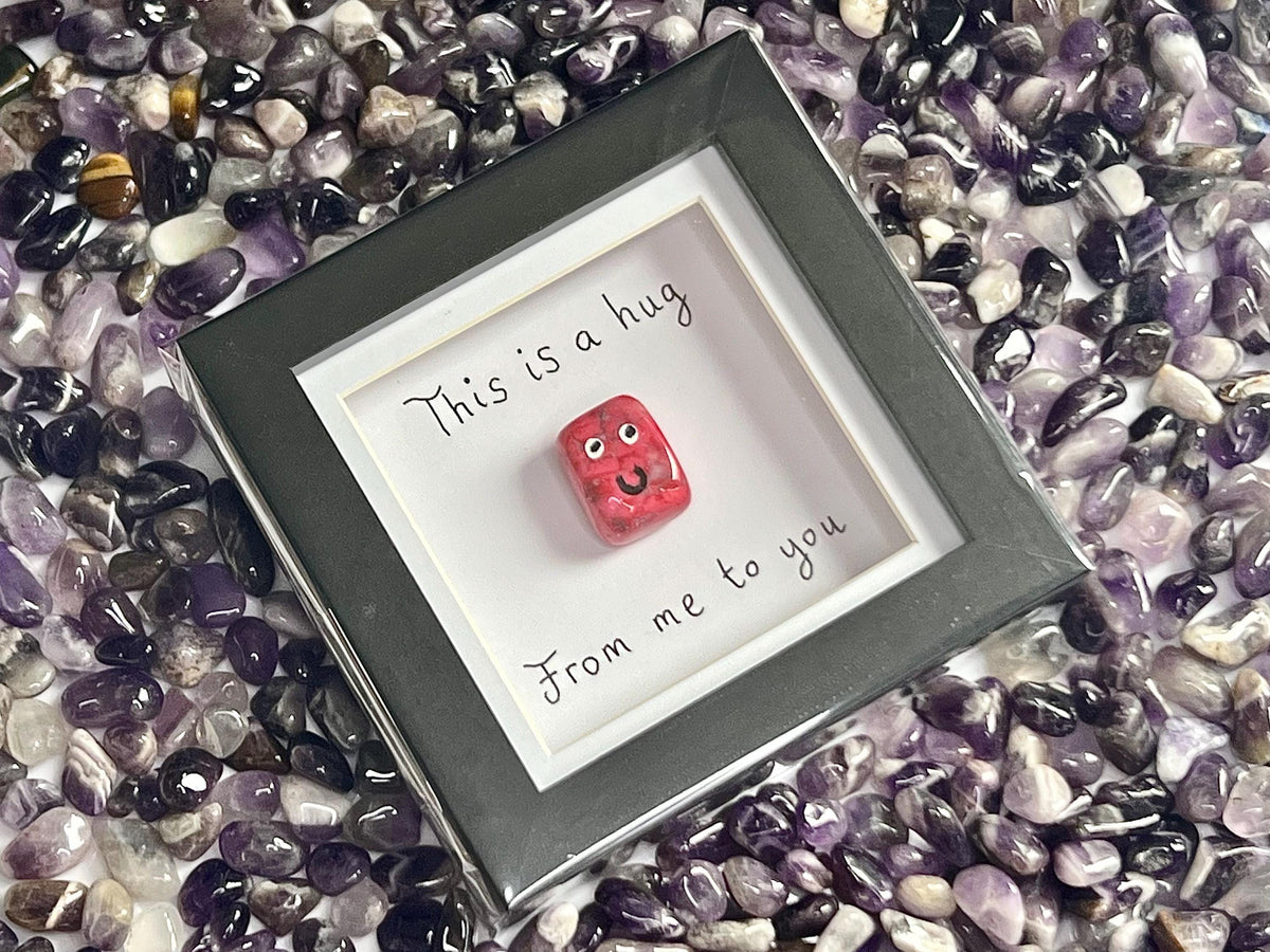 Framed Crystal Pocket Hug, Handmade Gift, Amethyst, Rose Quartz