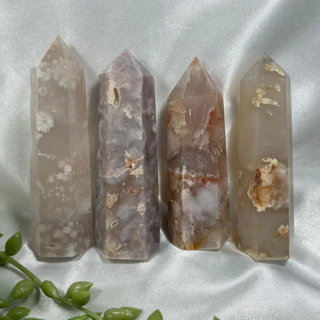 Flower Agate Tower, Flower Agate Points, Crystal Obelisks, Flower Agate Carvings, Connect to Divine Feminine | Consciously Sourced