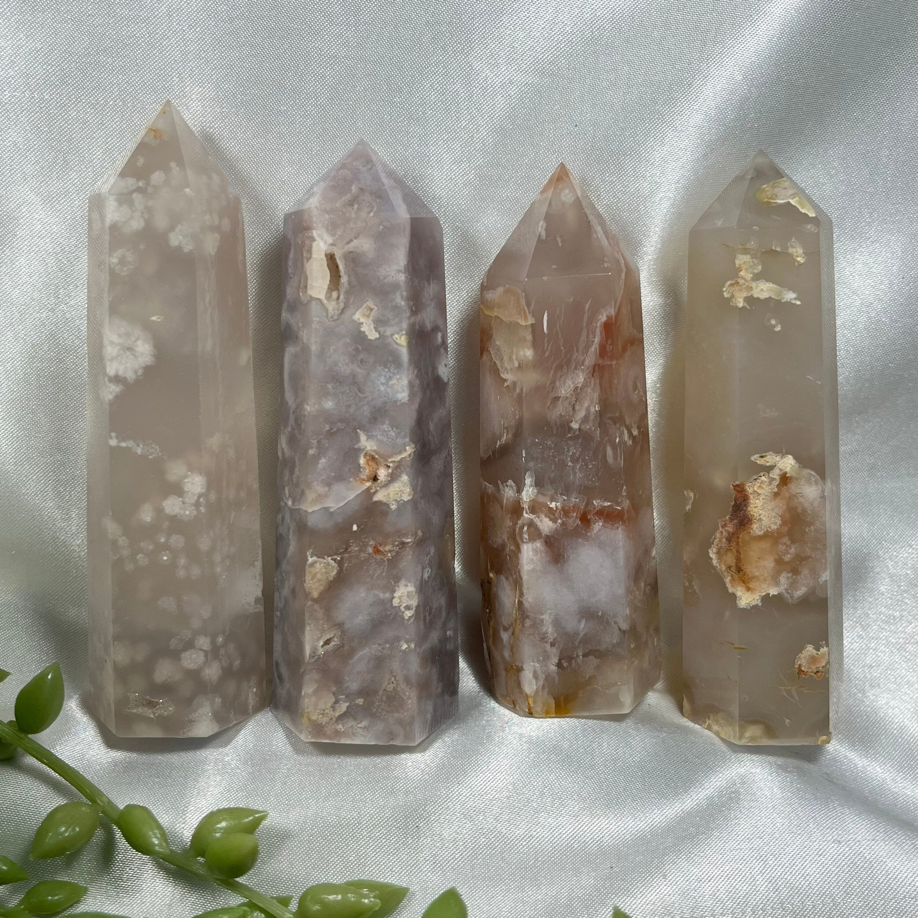 Flower Agate Tower, Flower Agate Points, Crystal Obelisks, Flower Agate Carvings, Connect to Divine Feminine | Consciously Sourced