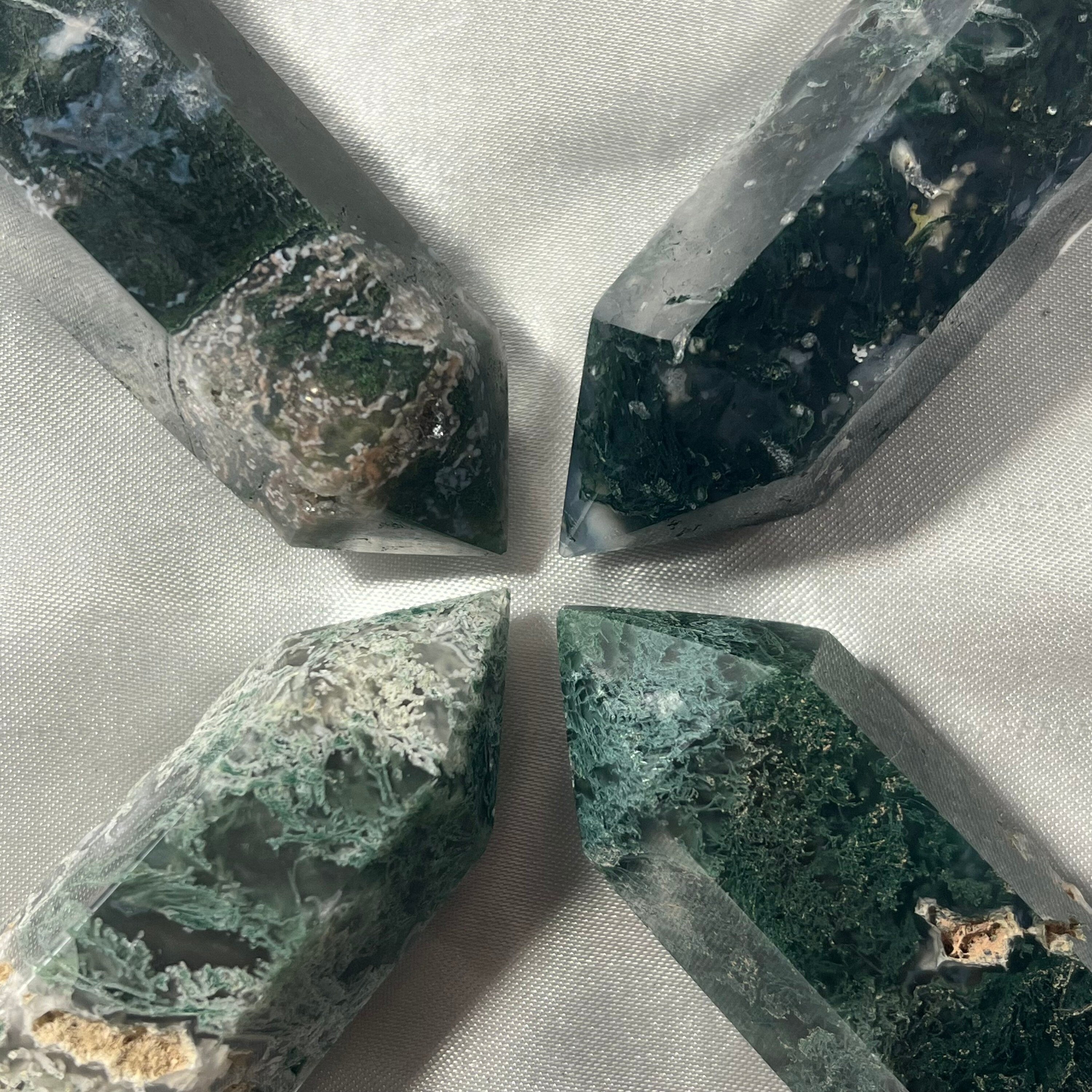 Moss Agate Towers, Moss Agate Points, Crystals Carvings, Moss Agate Polished, Consciously Sourced