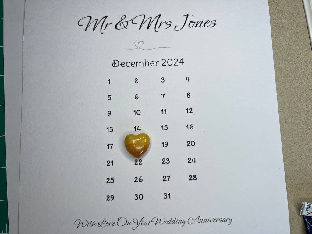 Personalised Wedding Anniversary Gift, Golden, Silver, Ruby, 1st Wedding Anniversary Present, Keepsake For Bride and Groom, Crystal Heart