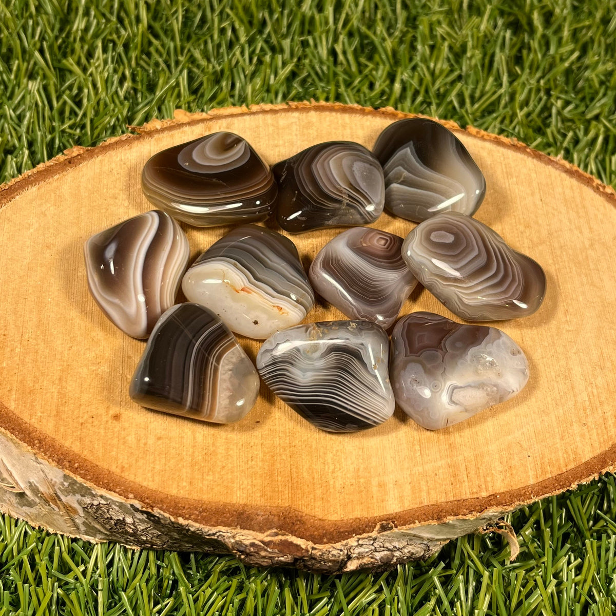 Botswana Agate Crystal Tumblestones, High Quality Grey Banded Agates
