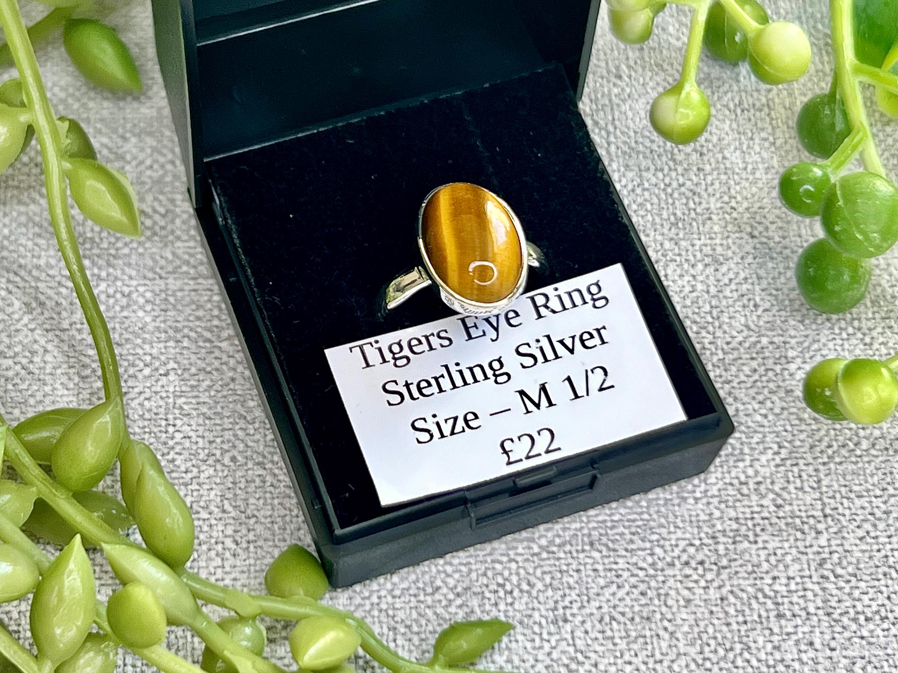 Tigers Eye Crystal Ring Size M &1/2, 925 Sterling Silver, Healing Crystal Jewellery Gift, Golden Gemstone for strength, UK Ethically sourced