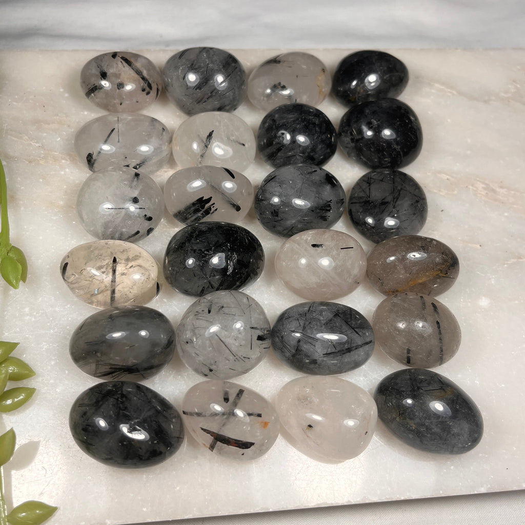 Tourmaline In Quartz Tumblestone, Tourmilated Quartz Tumblestones, Consciously Sourced