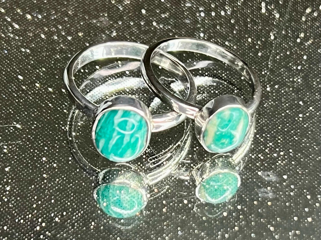 Amazonite Crystal Ring, UK Band Ring Sizes N & Q, 925 Sterling Silver, Heart Chakra, Ethically Sourced Crystals, Birthday Gift for her