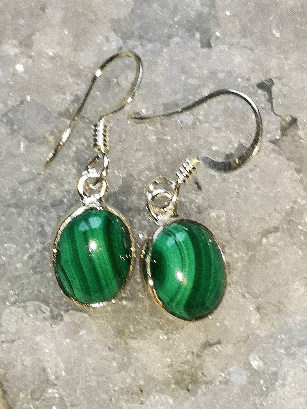 Malachite Drop Earrings, Sterling Silver Jewellery, UK Crystals Ethically Sourced, Oval and Teardrop | Rectangle | Mother's Day Gift