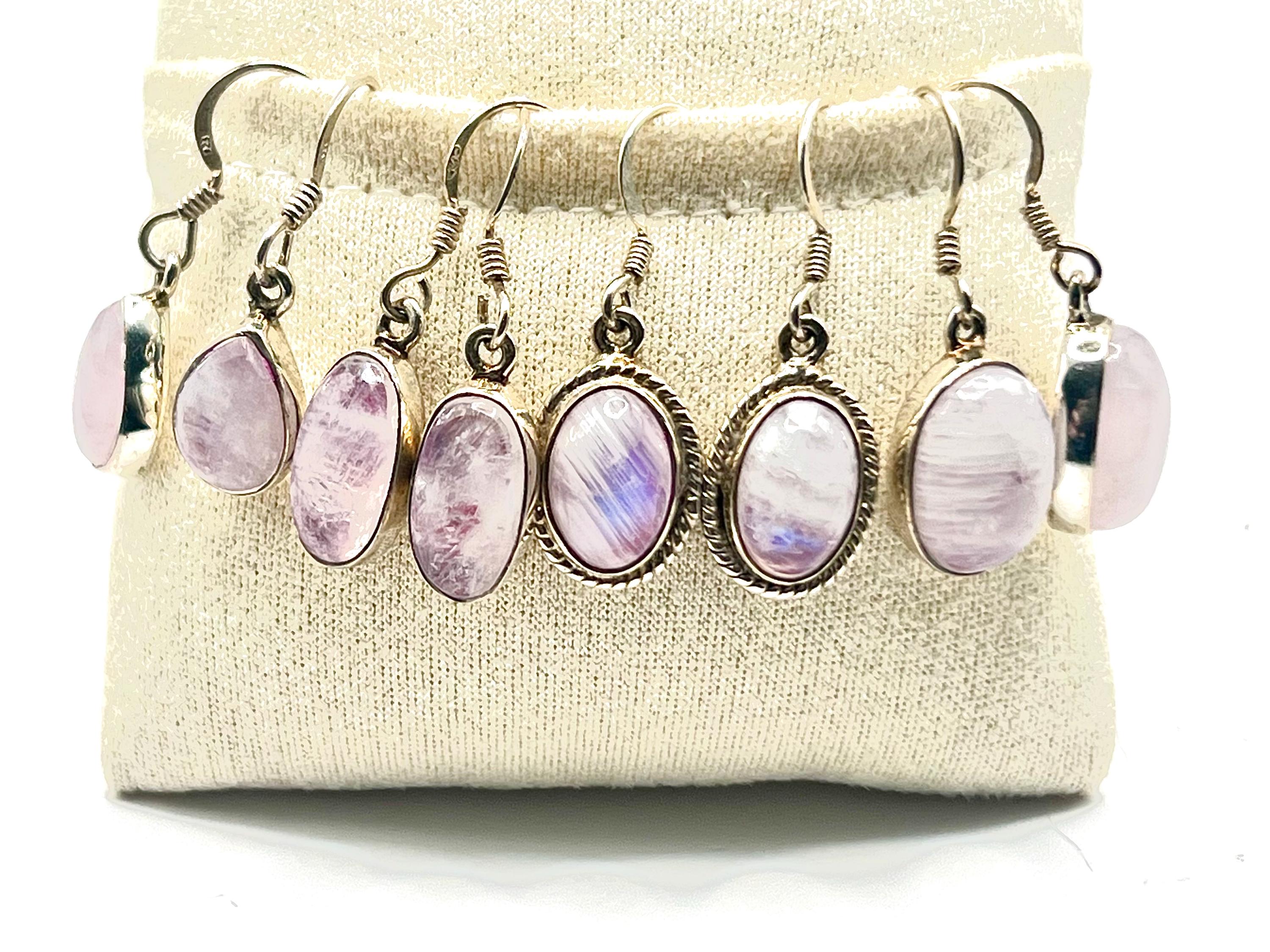 Sterling Silver Pink Moonstone Drop Earrings, Heart Chakra Crystal Dangle Earrings, Metaphysical Shop, June Birthday Gemstone Gift for her