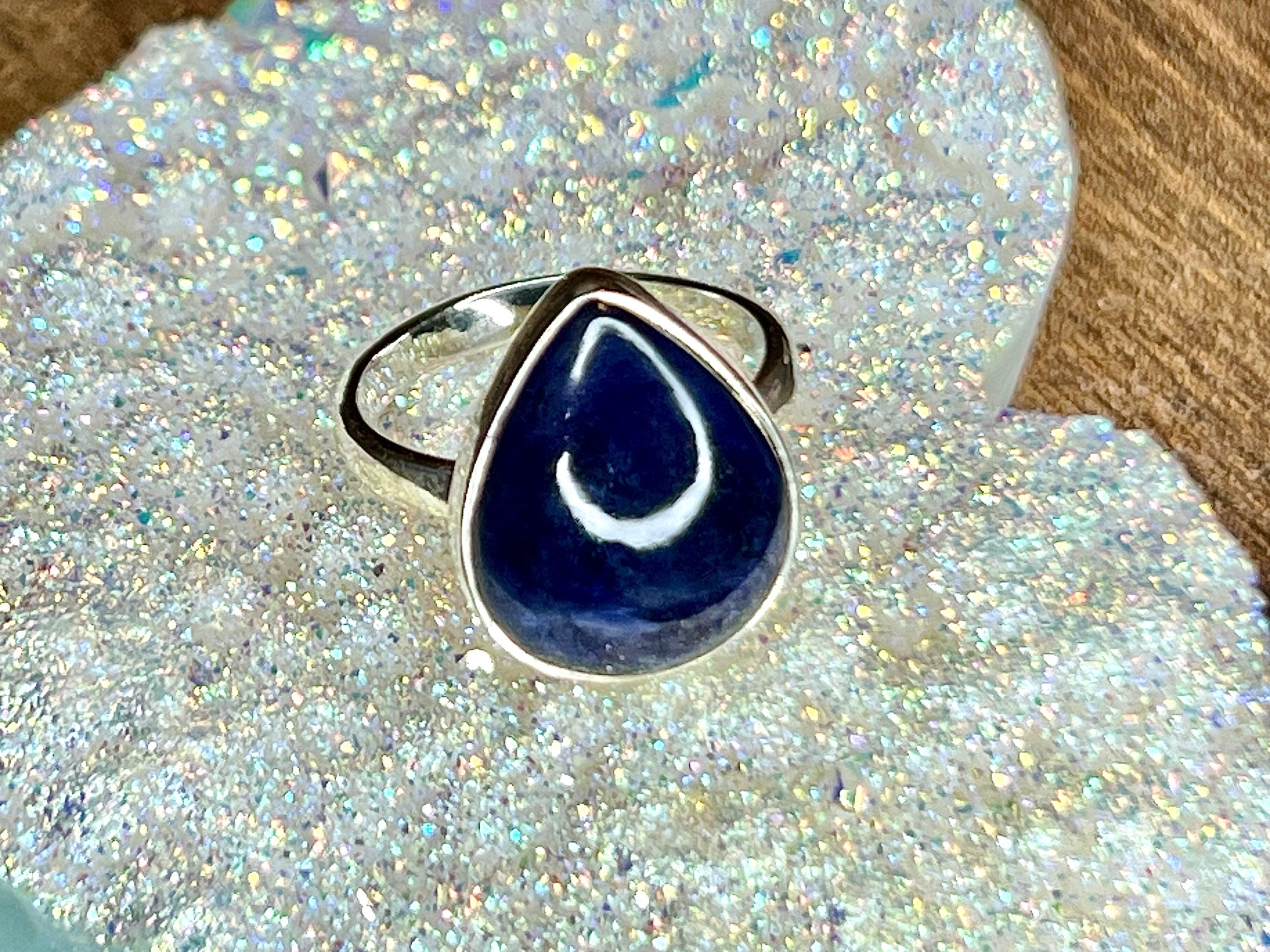 Sodalite Crystal Ring Size Q, 925 Sterling Silver, Healing Crystal Jewellery Gift for her, Blue Gemstone for calm, UK Ethically sourced