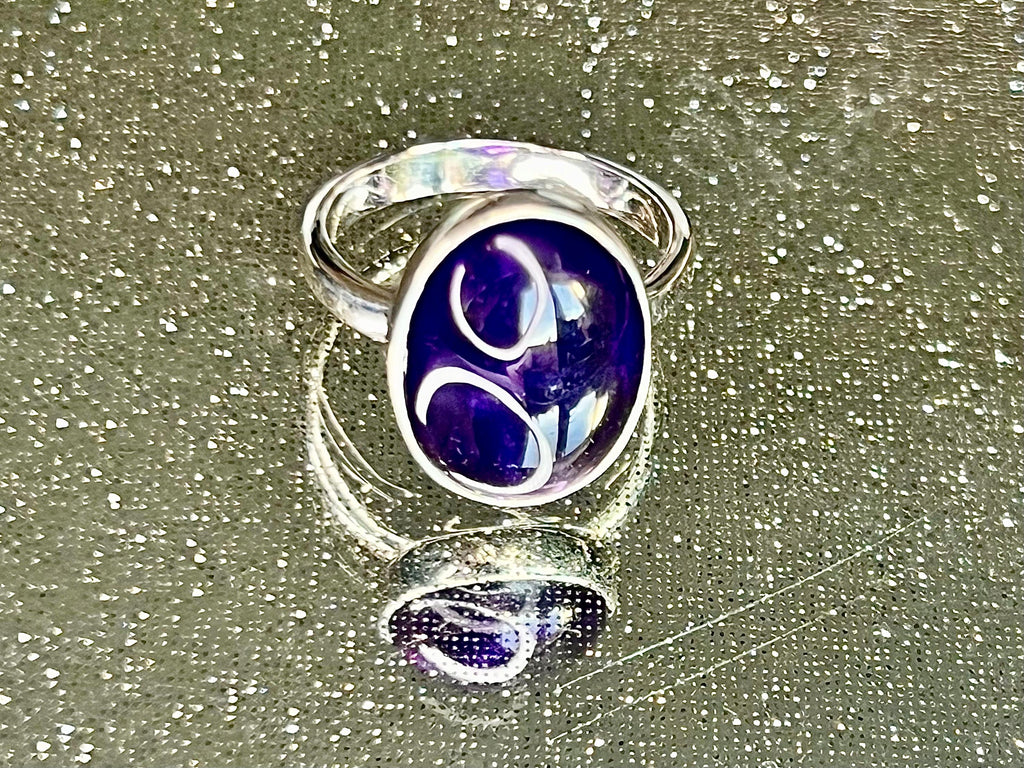 Amethyst Crystal Ring, UK Size N & 1/2, 925 Sterling Silver, Healing Crystal Jewellery Gift, Purple Gemstone for anxiety, Ethically sourced