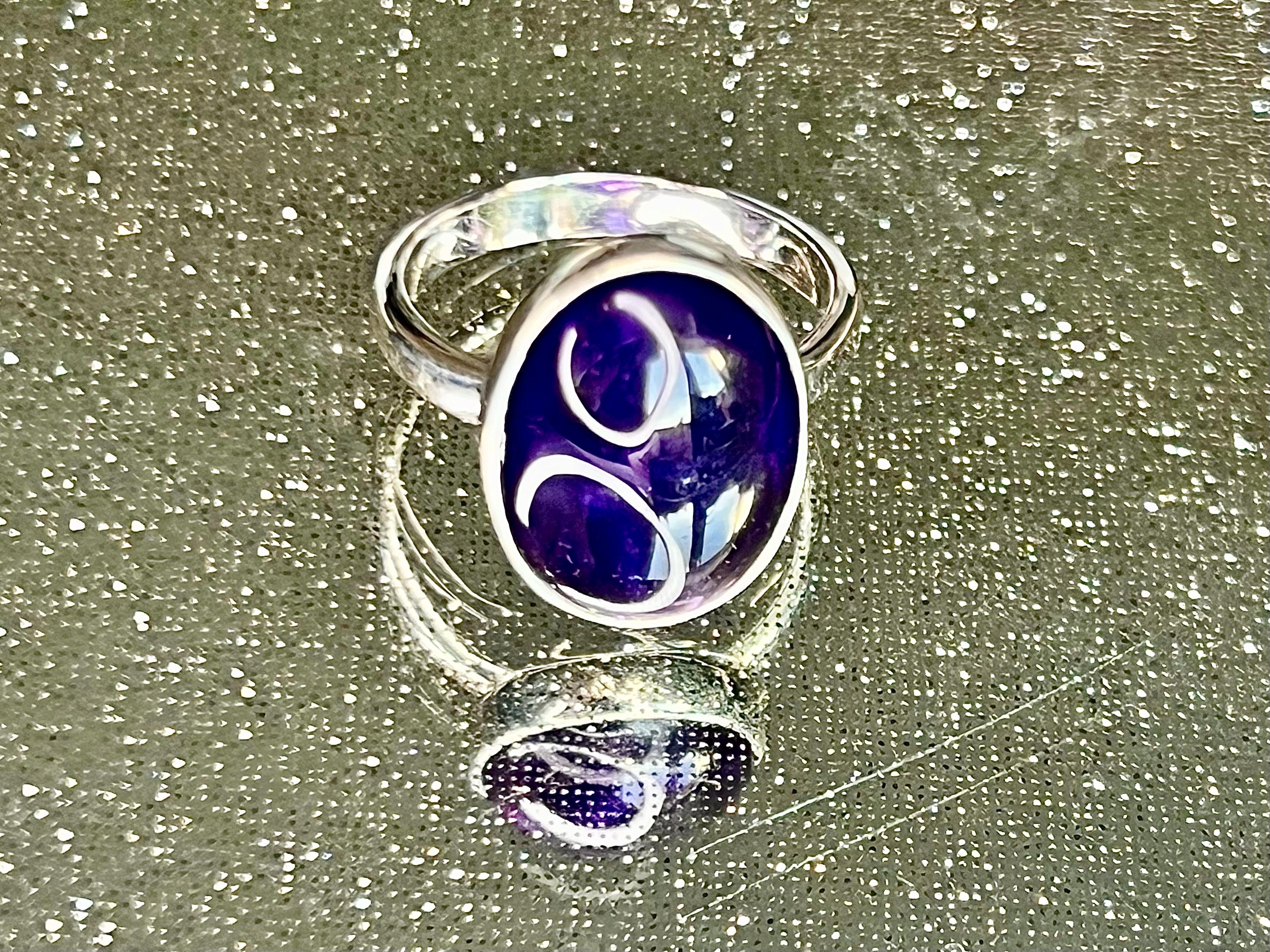 Amethyst Crystal Ring, UK Size N & 1/2, 925 Sterling Silver, Healing Crystal Jewellery Gift, Purple Gemstone for anxiety, Ethically sourced