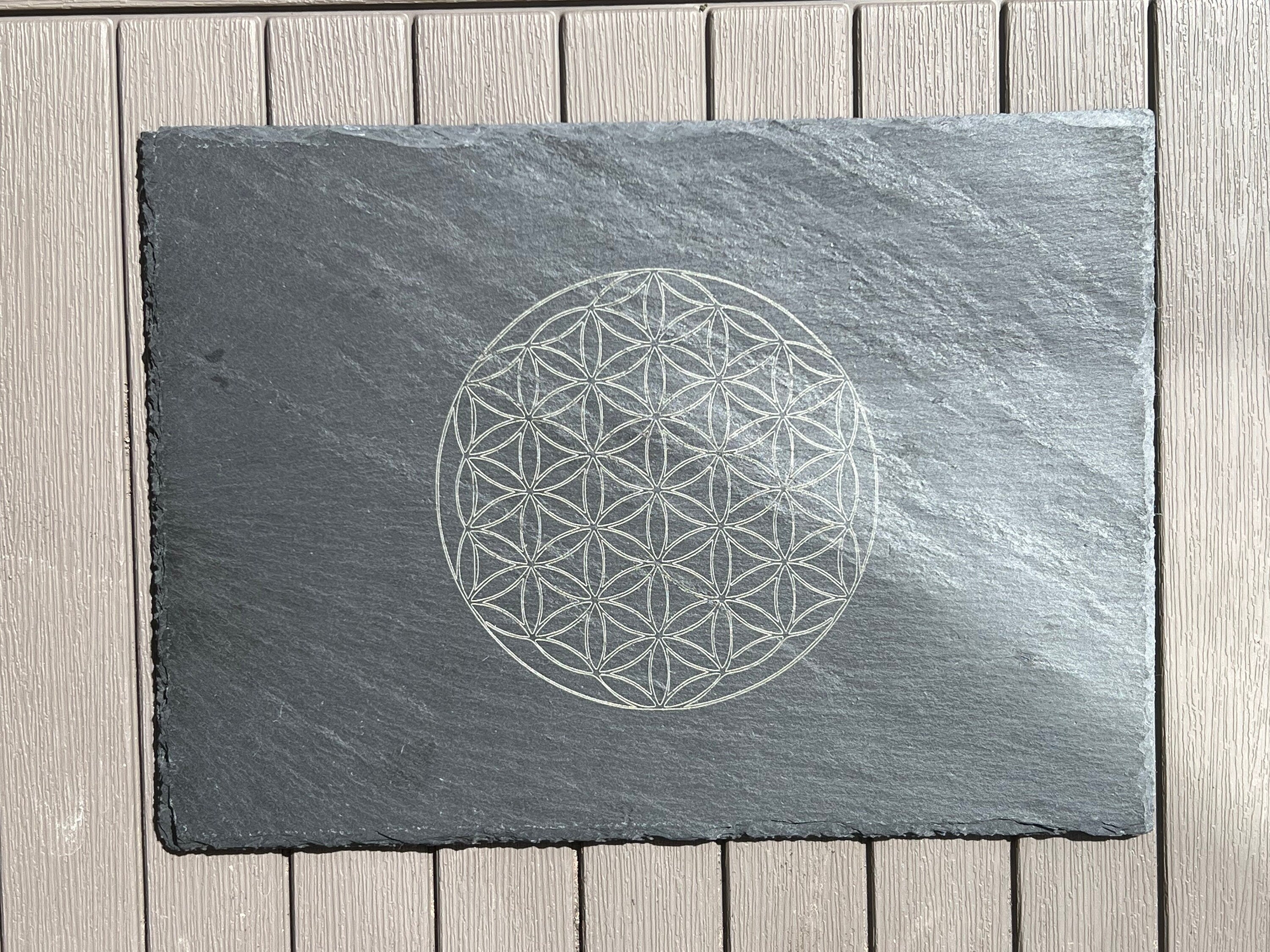 Slate flower of life crystal grid, balance your chakras charging plate, Altar decoration, crystal gift from the UK