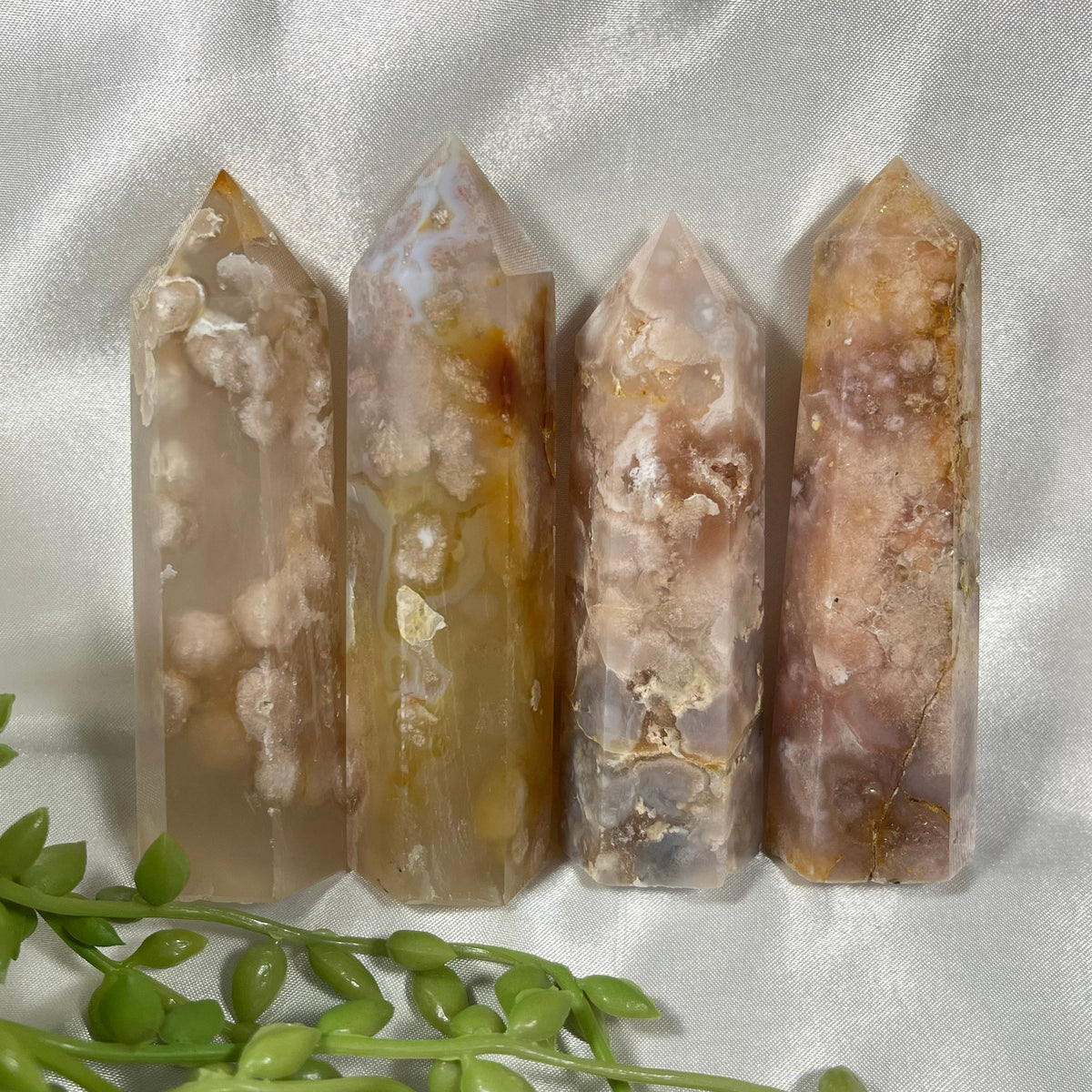 Flower Agate Towers, Flower Agate Points, Crystal Obelisks, Flower Agate Carvings, Connect to Divine Feminine | Consciously Sourced