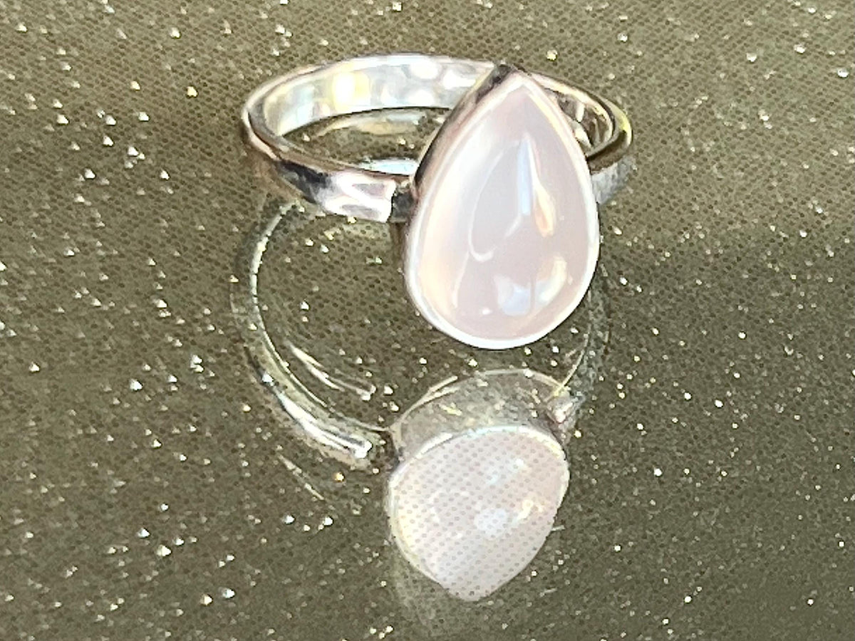 Rose Quartz Crystal Ring Size N, 925 Sterling Silver, Crystal Jewellery Gift for her, Pink Gemstone, Stone for Love, UK Ethically sourced