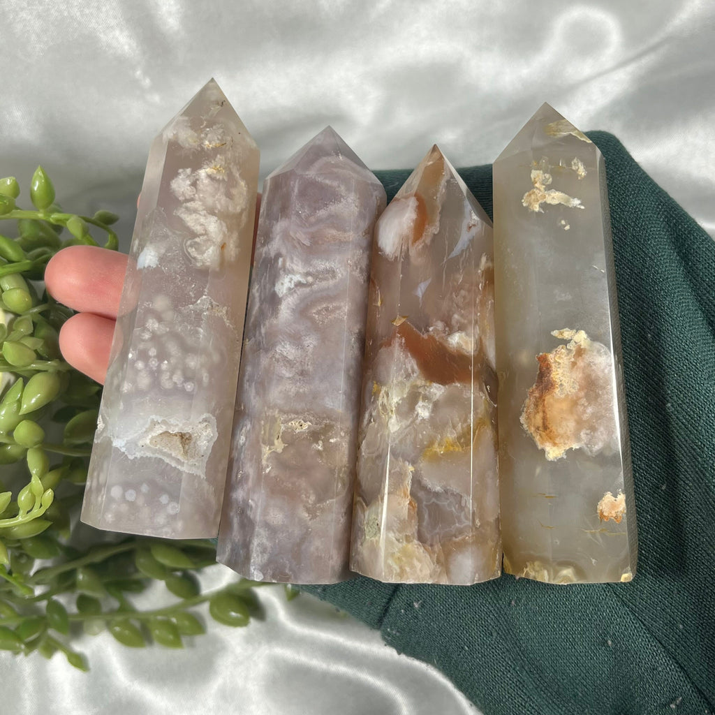 Flower Agate Tower, Flower Agate Points, Crystal Obelisks, Flower Agate Carvings, Connect to Divine Feminine | Consciously Sourced